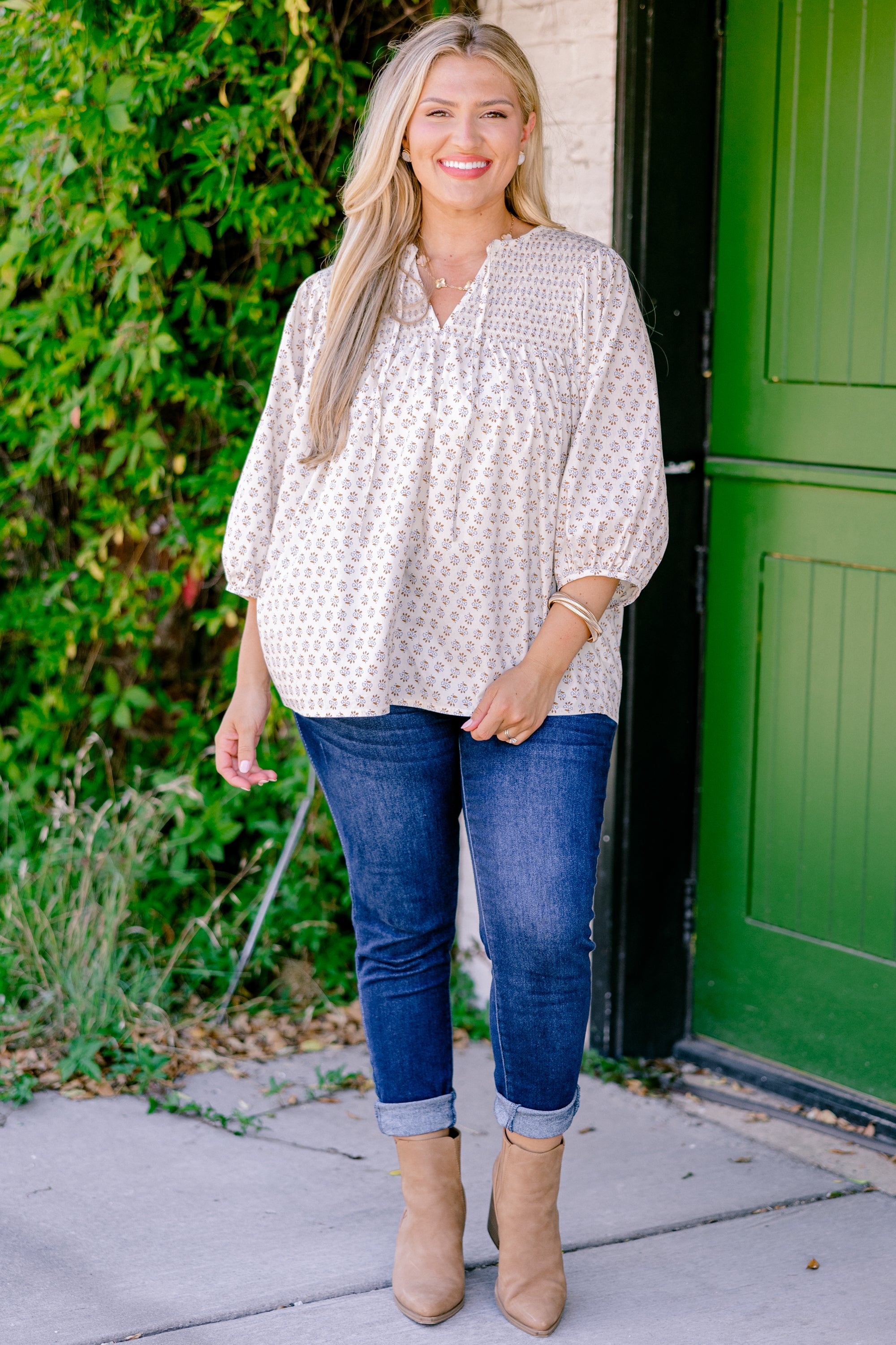 With The Flow Top, Ivory Floral