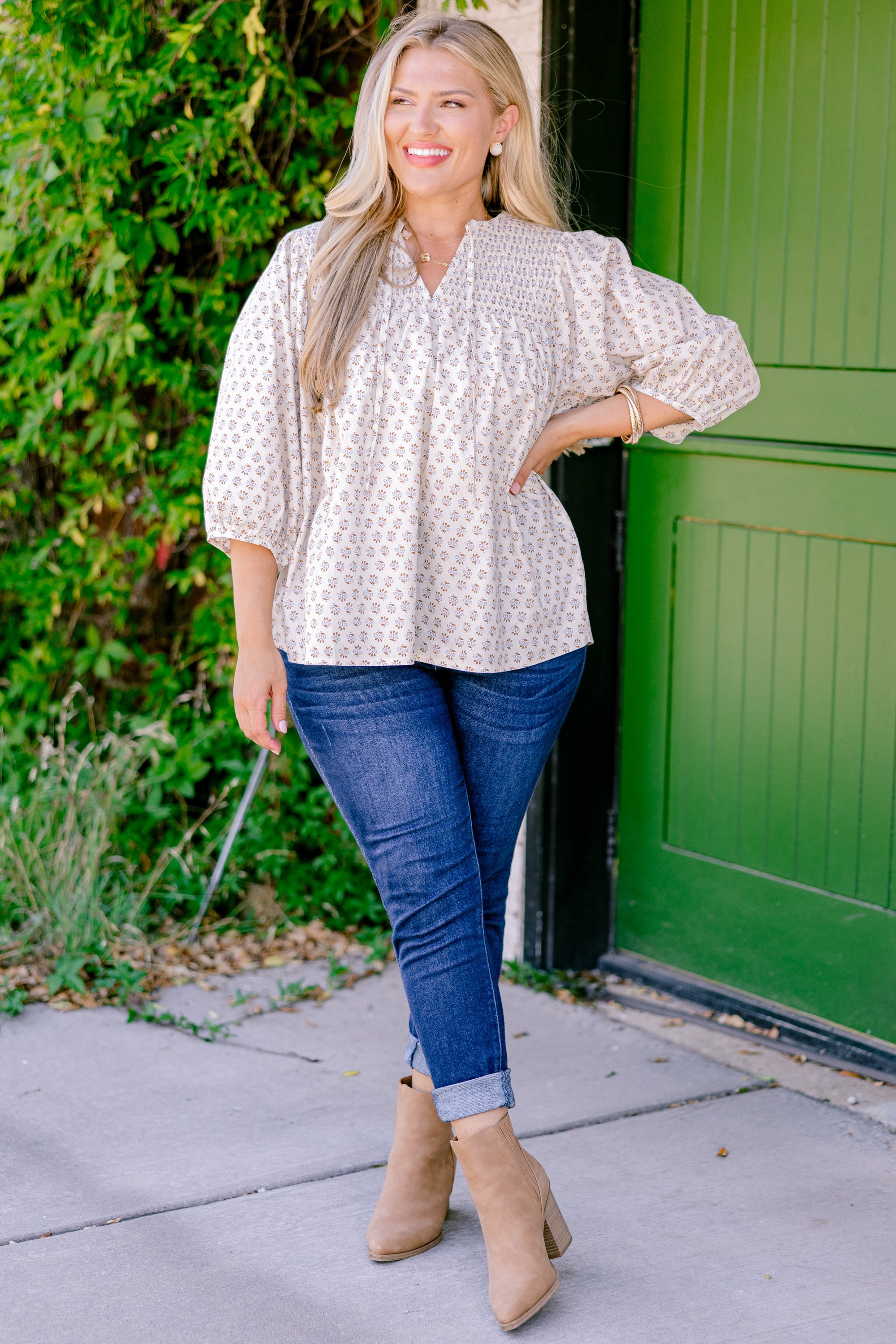 With The Flow Top, Ivory Floral