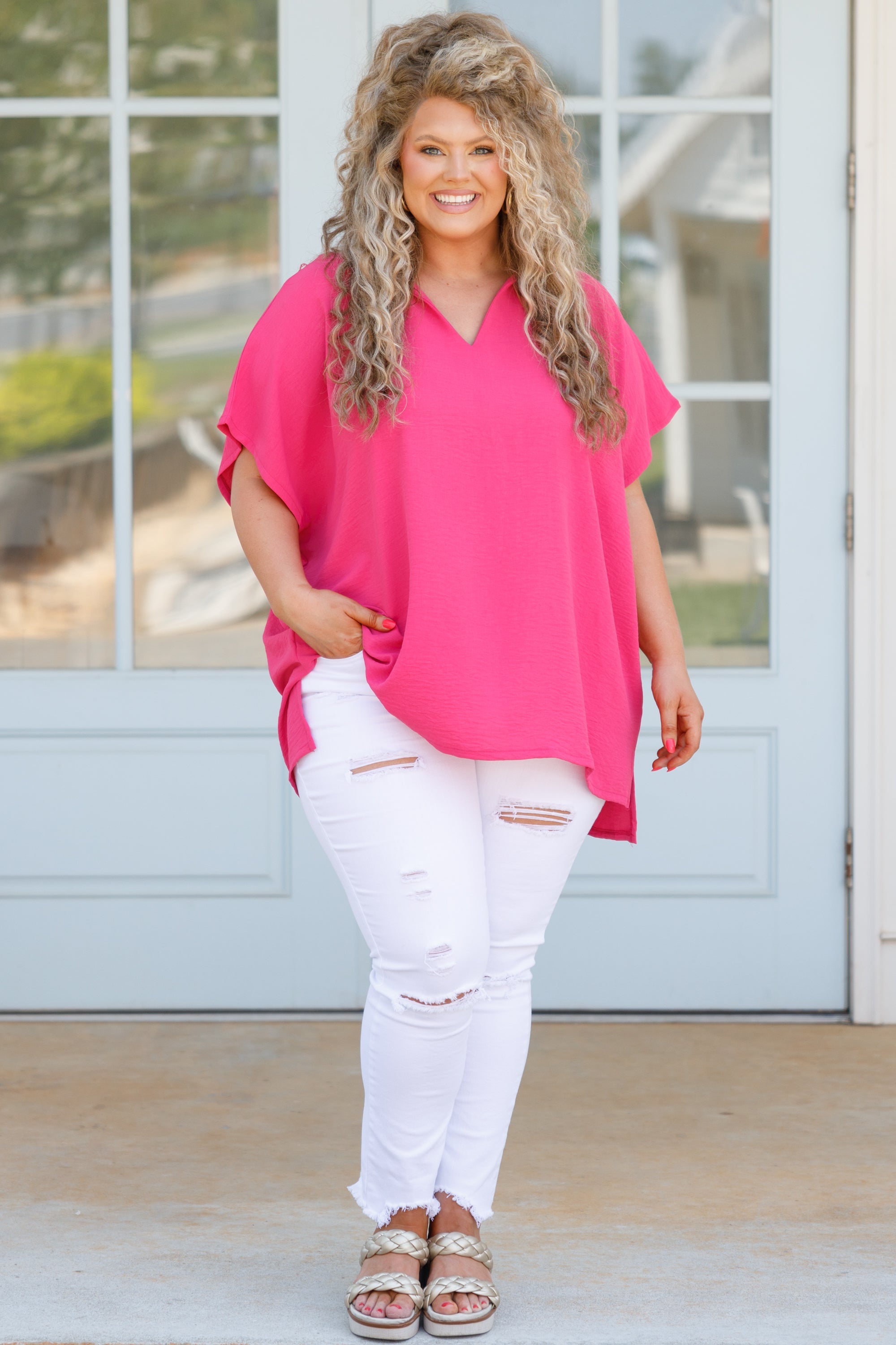 Wondering About You Top, Hot Pink