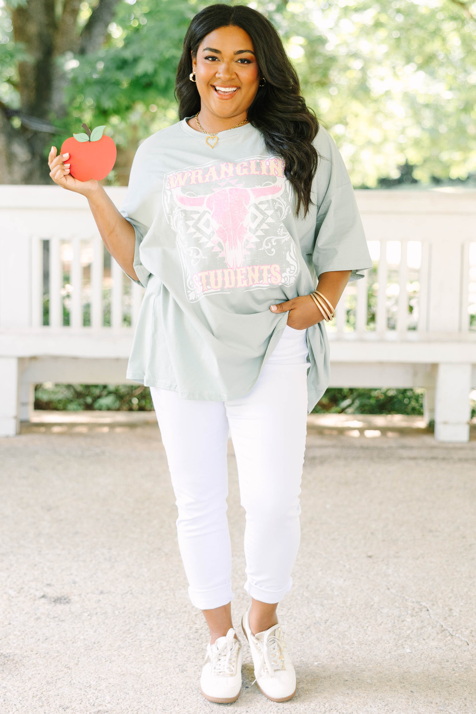 Wranglin Students Boyfriend Tee, Light Sage