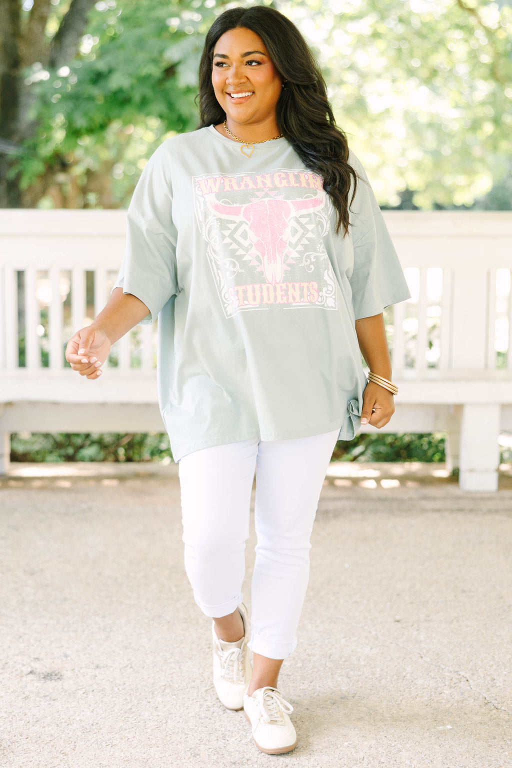 Wranglin Students Boyfriend Tee, Light Sage