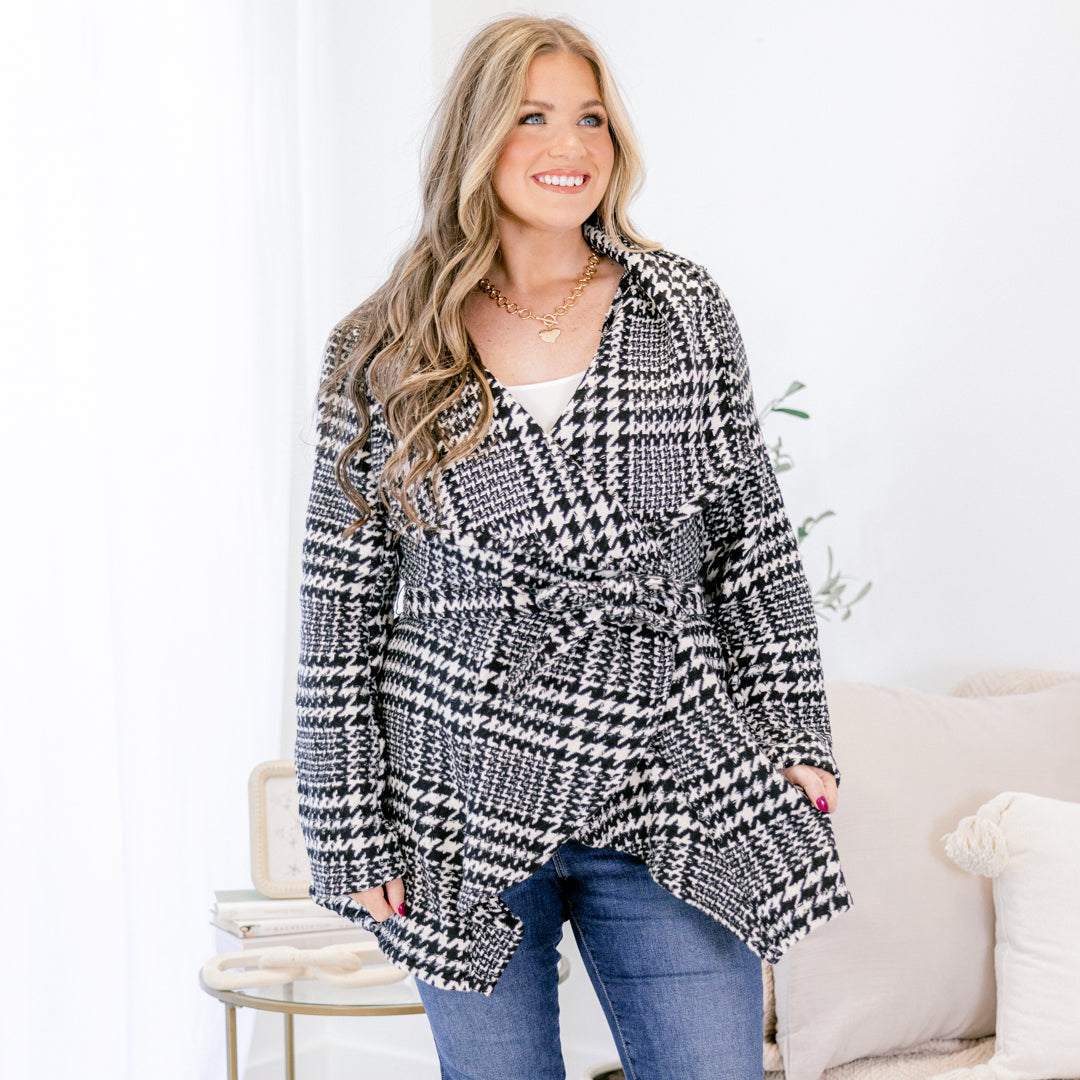 Wrapping It Up Jacket, Black Houndstooth