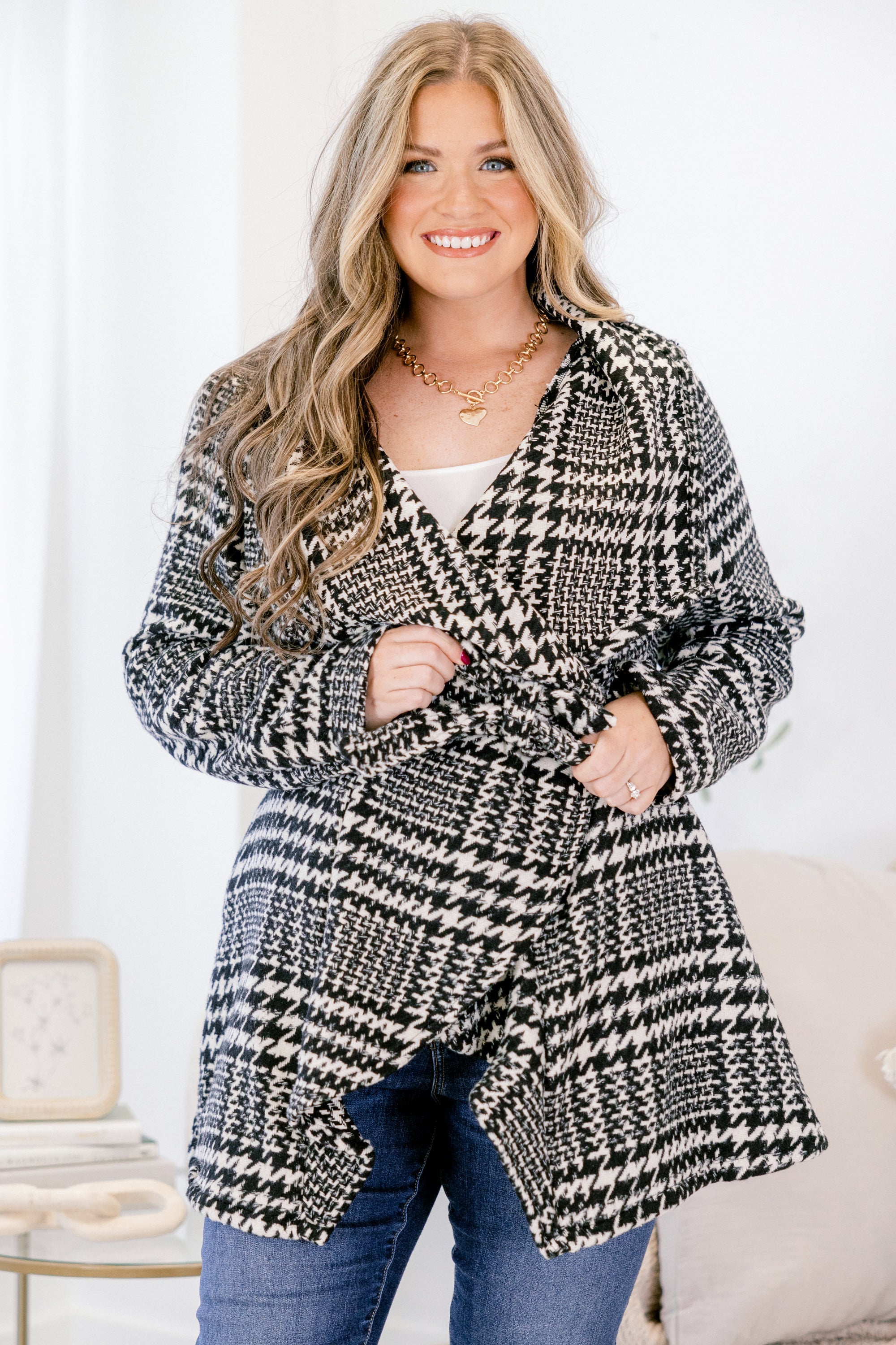 Wrapping It Up Jacket, Black Houndstooth