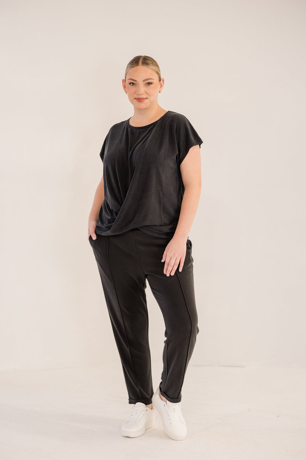Sue Drape Front Top, Black