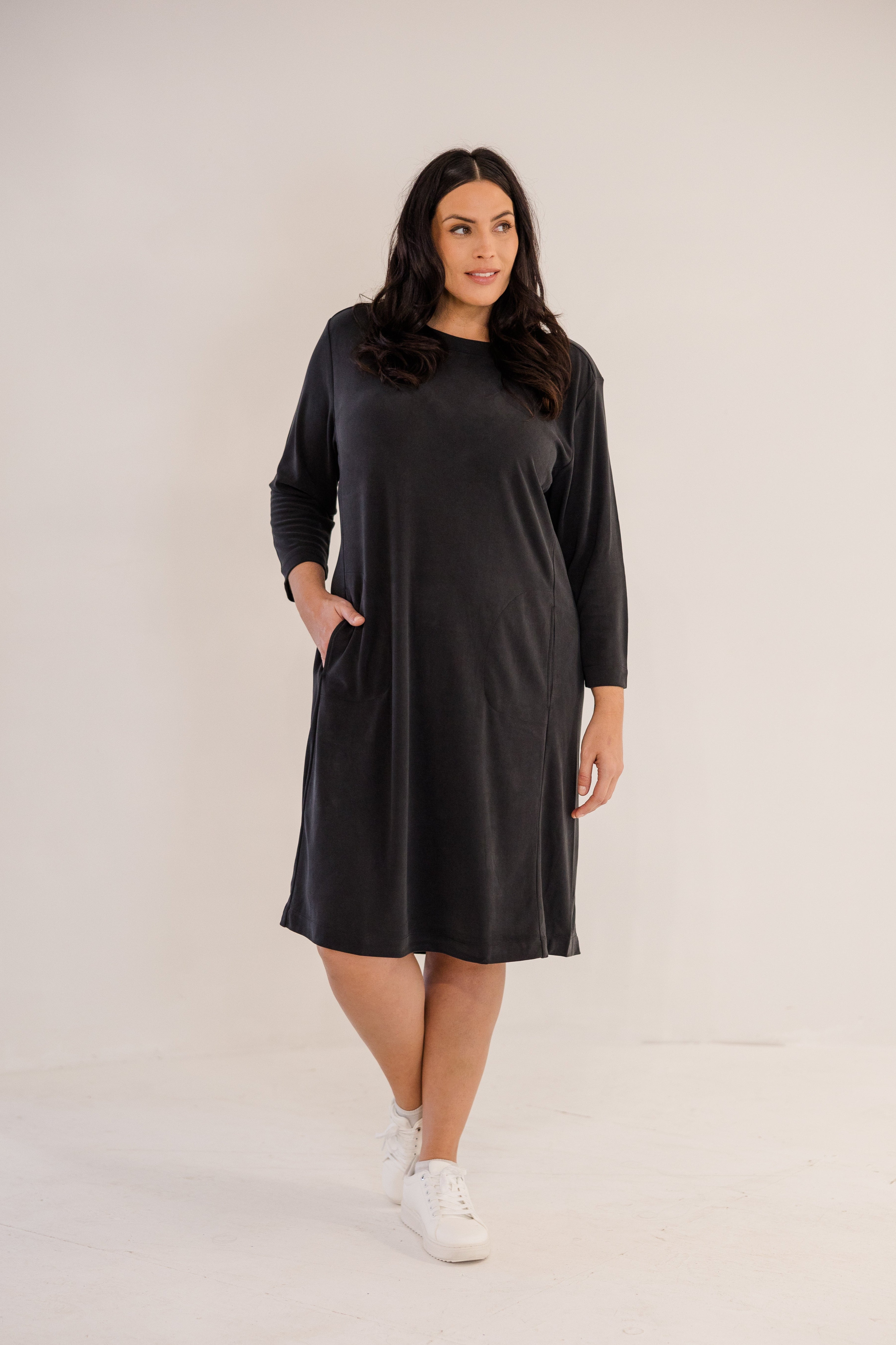 Audrey Boatneck Dress, Black
