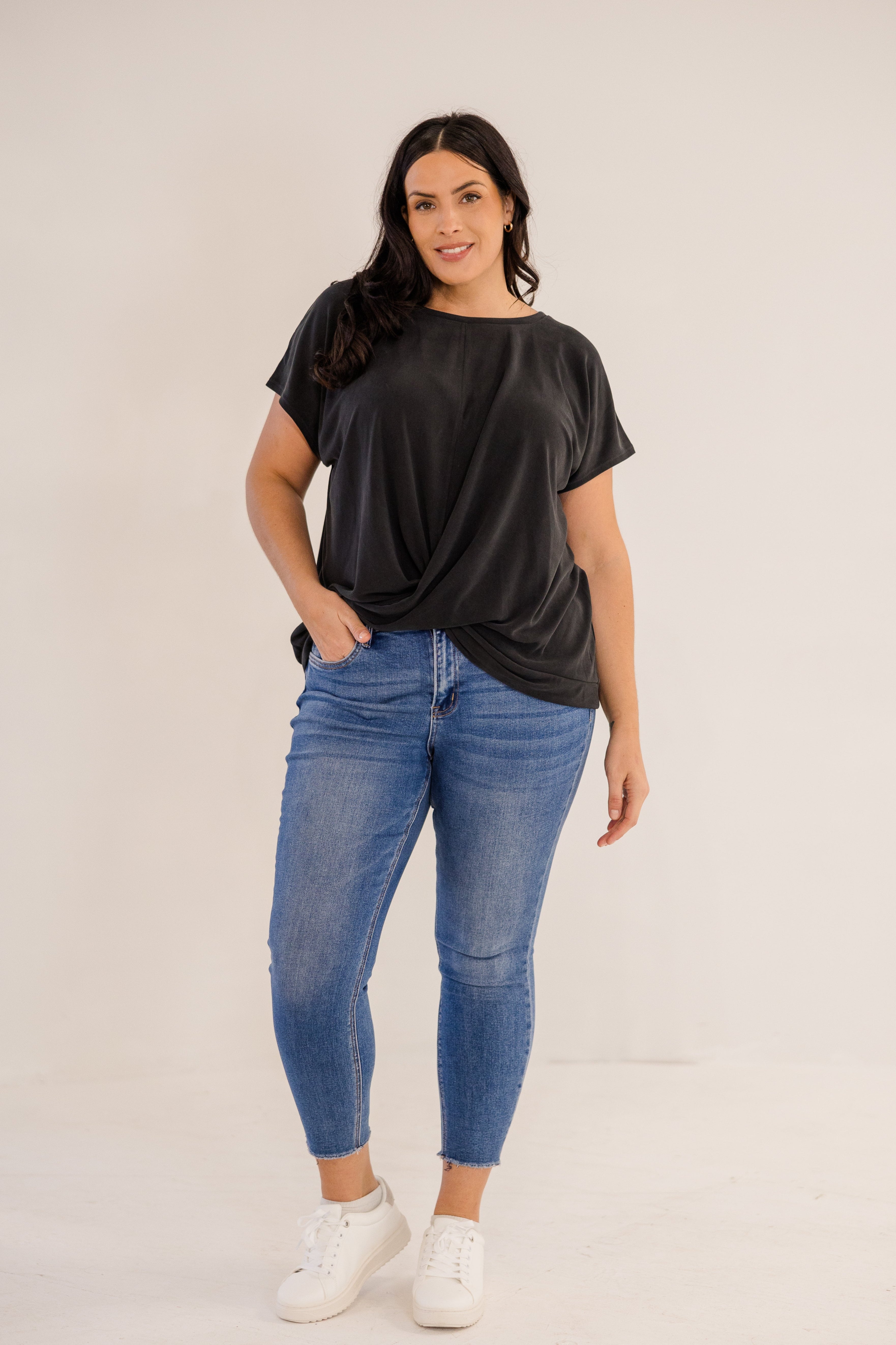 Sue Drape Front Top, Black