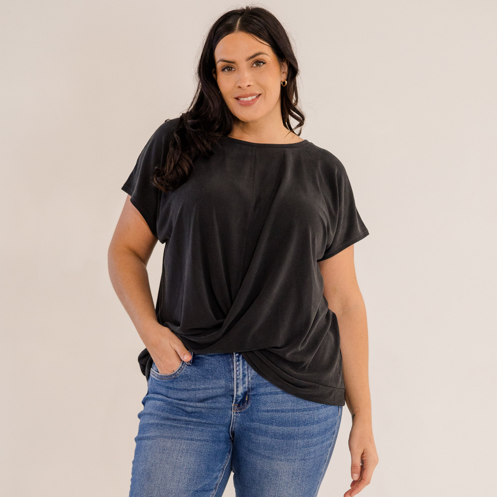 Sue Drape Front Top, Black