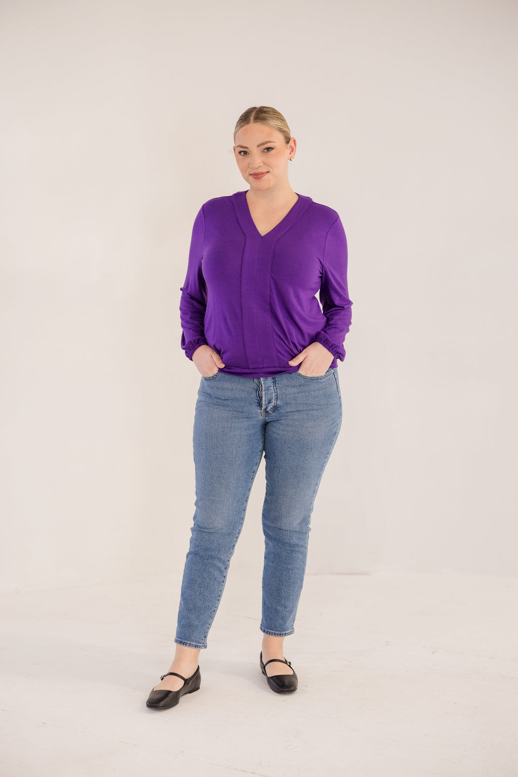 Albany Clean Neck Top, Petunia