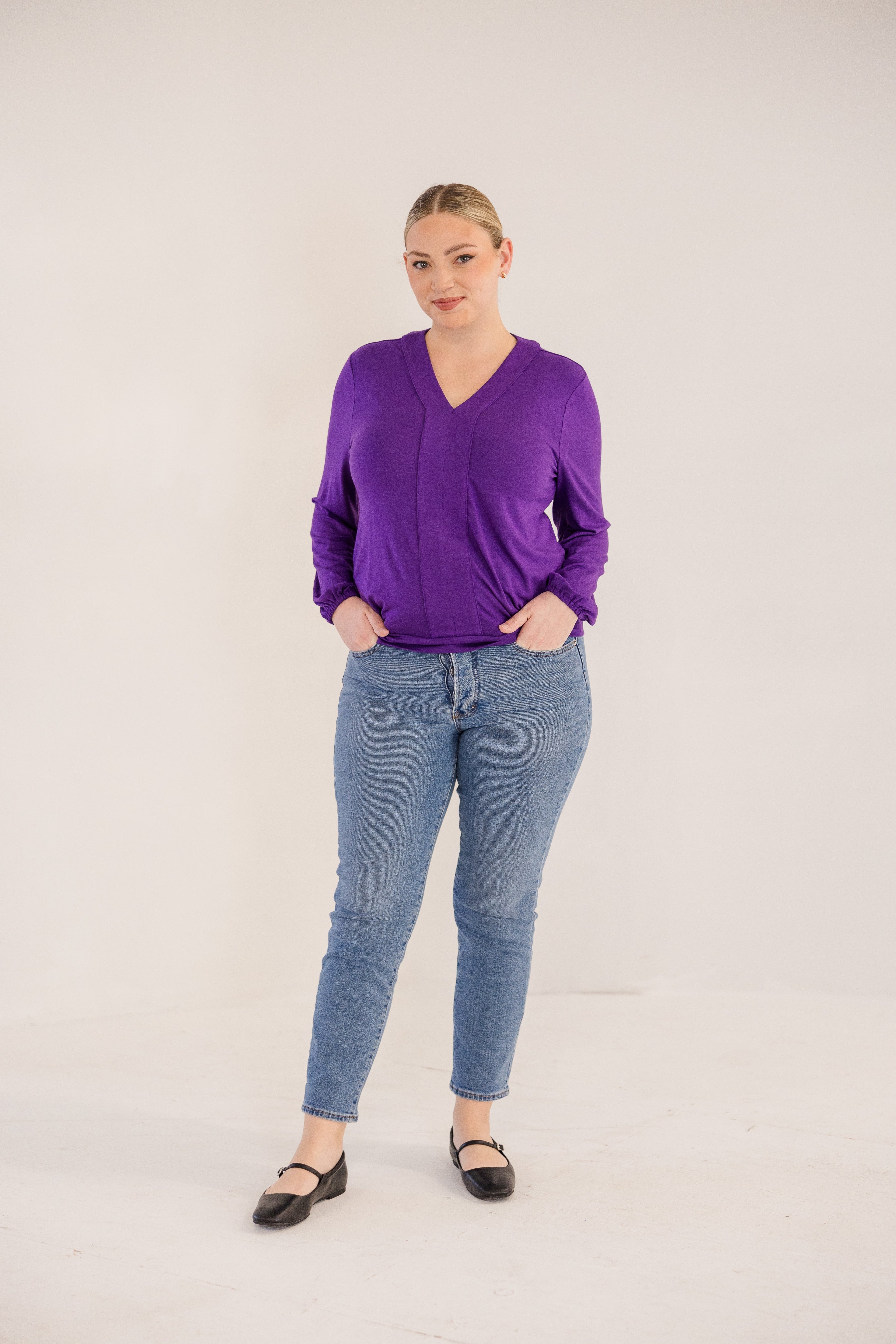 Albany Clean Neck Top, Petunia