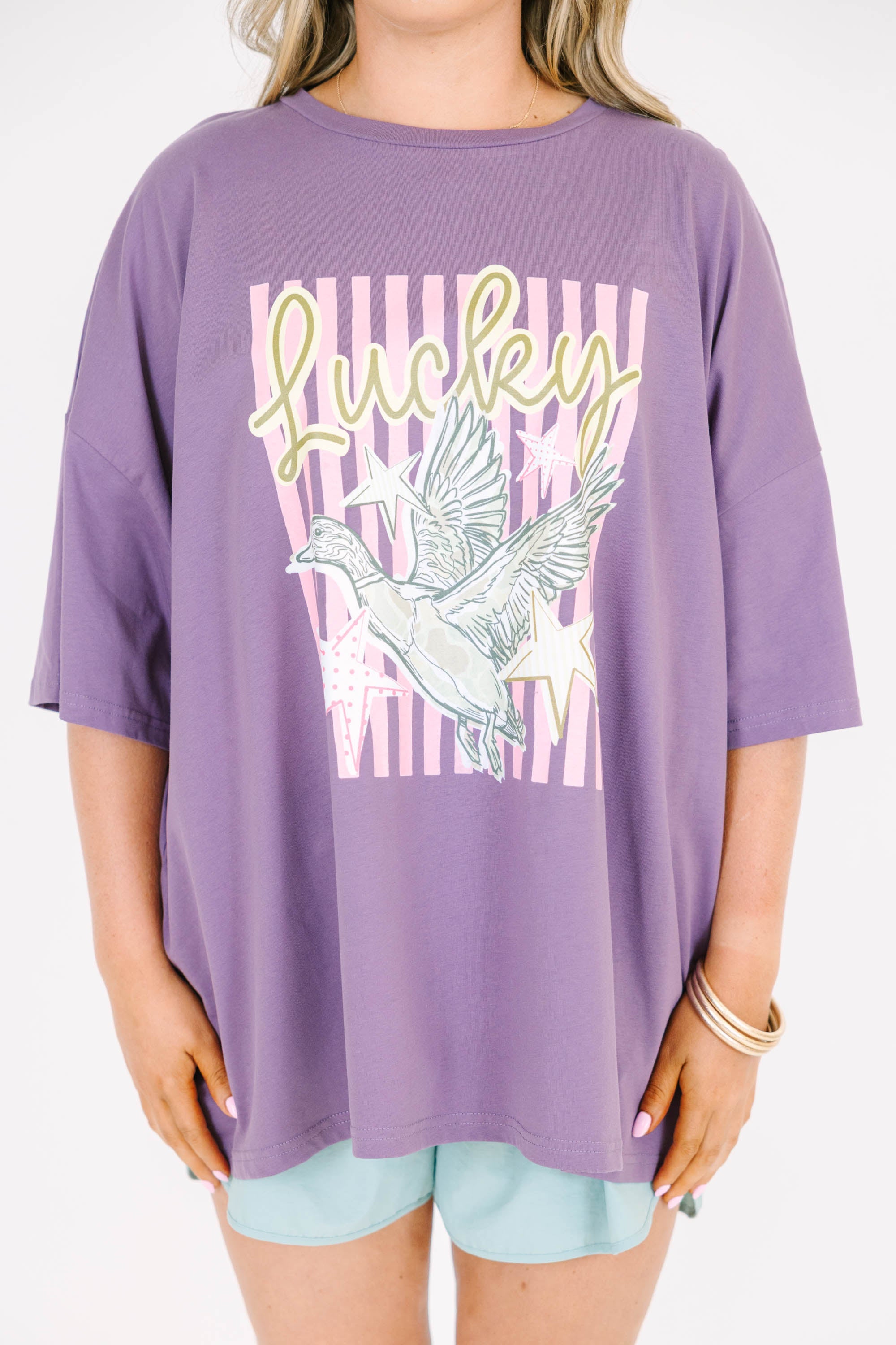 You Lucky Duck Boyfriend Tee, Lilac Grey