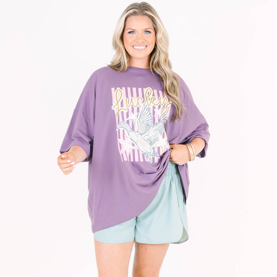 You Lucky Duck Boyfriend Tee, Lilac Grey