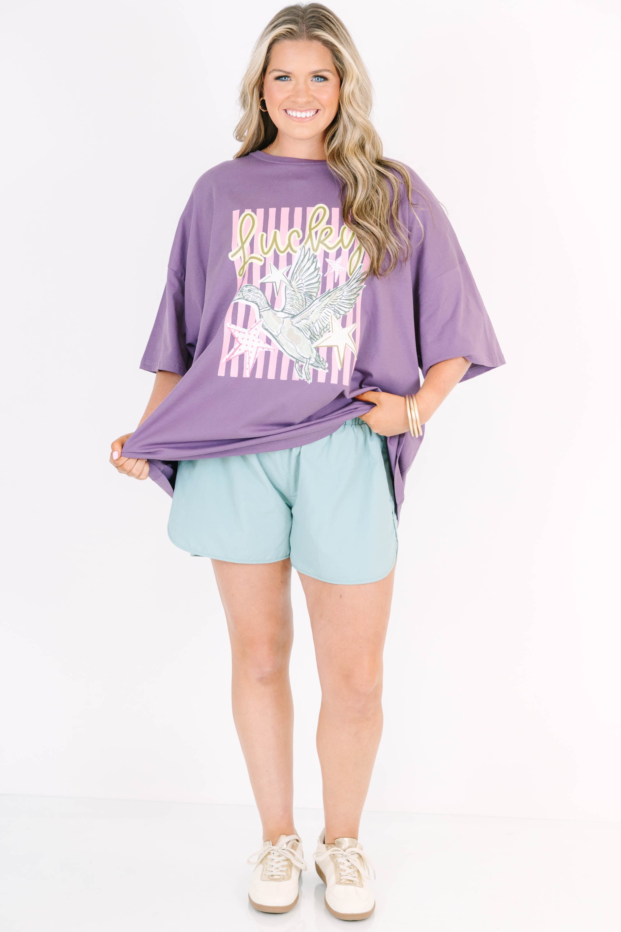You Lucky Duck Boyfriend Tee, Lilac Grey