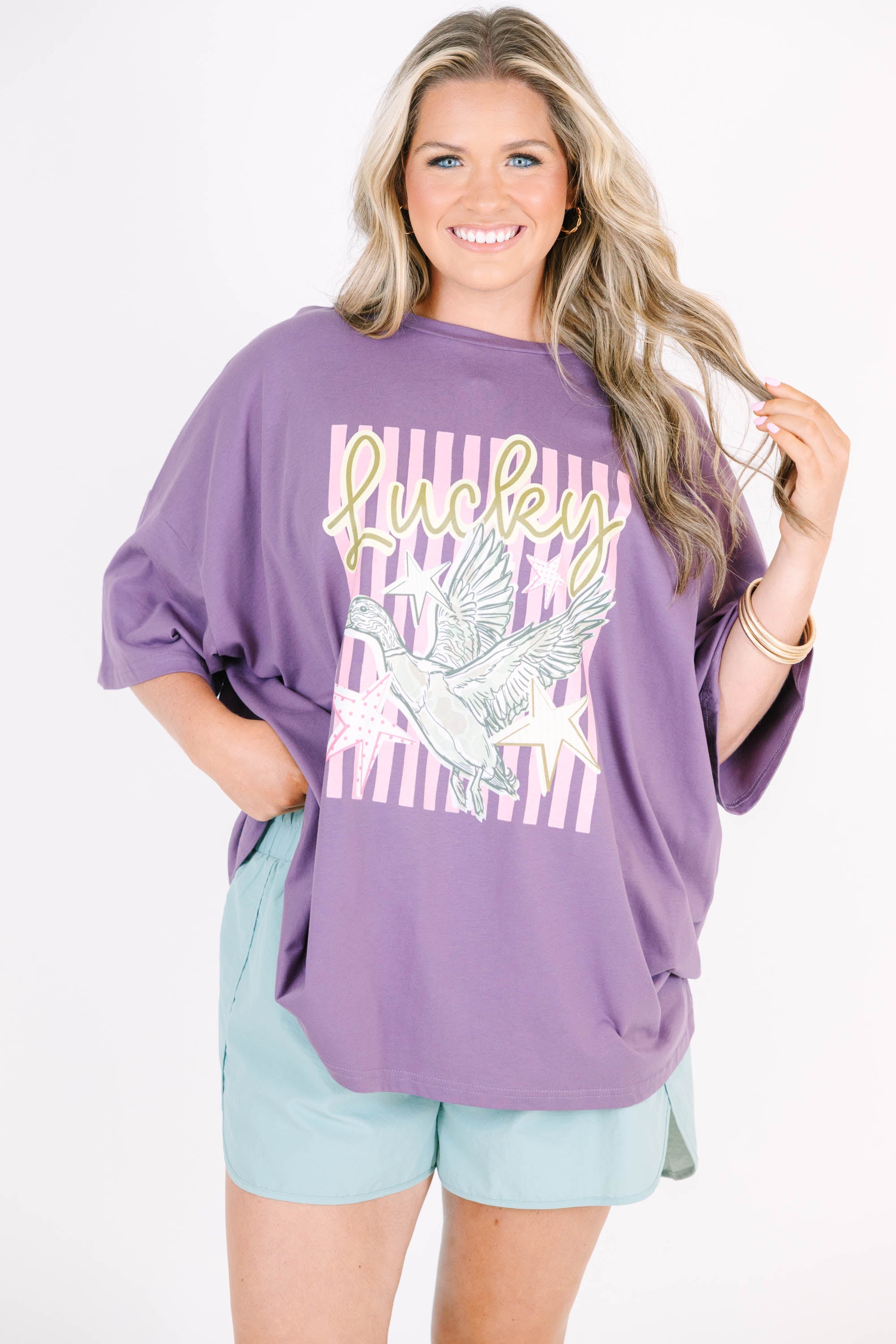 You Lucky Duck Boyfriend Tee, Lilac Grey