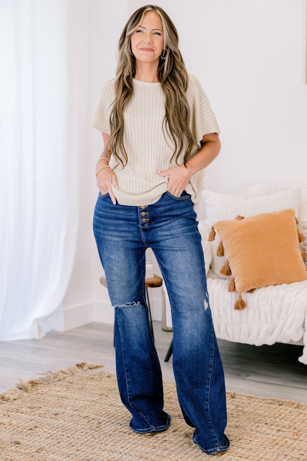 You Make Me Complete Flare Jeans, Dark Wash