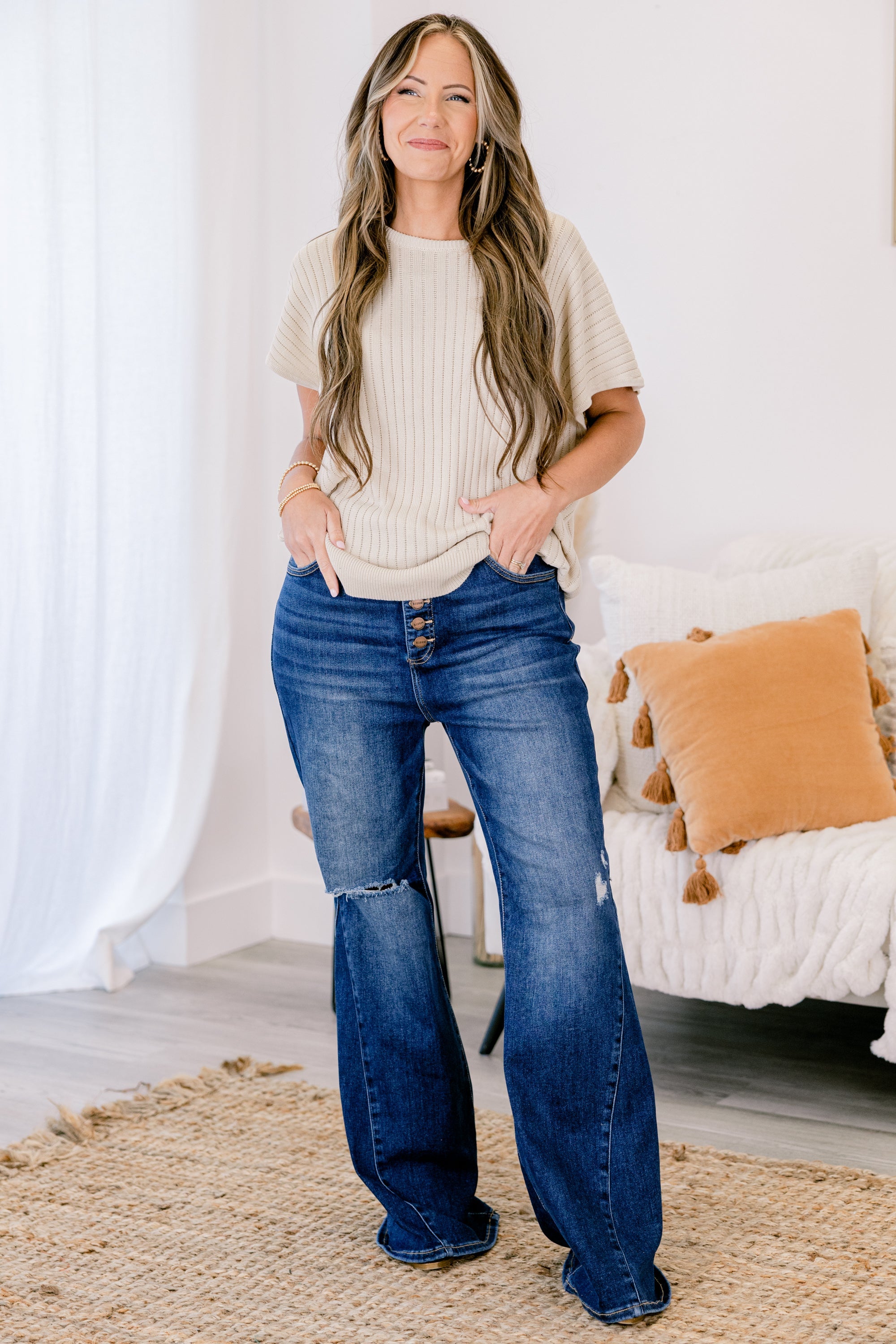 You Make Me Complete Flare Jeans, Dark Wash