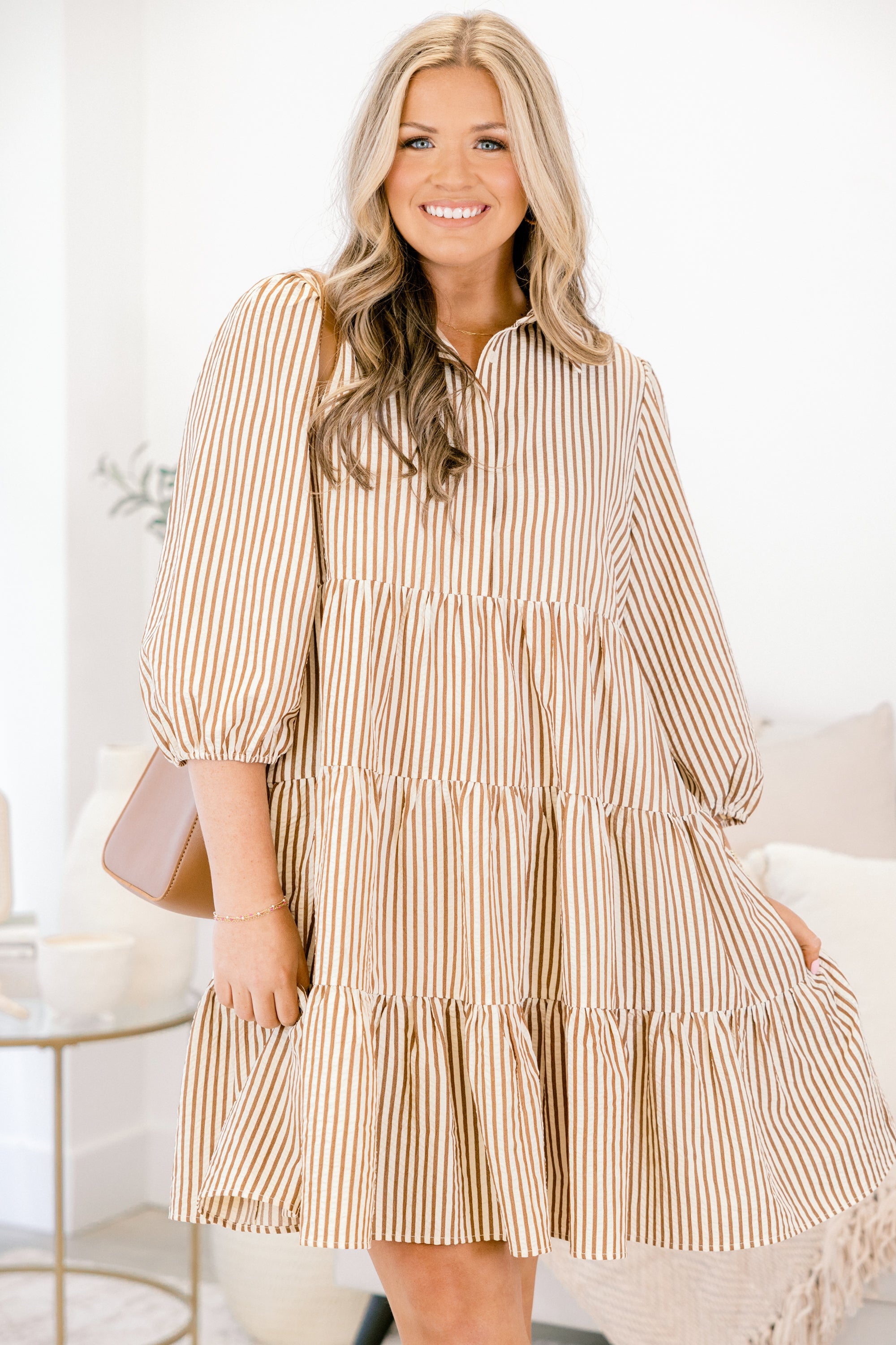 You've Got This Dress, Tan Stripe