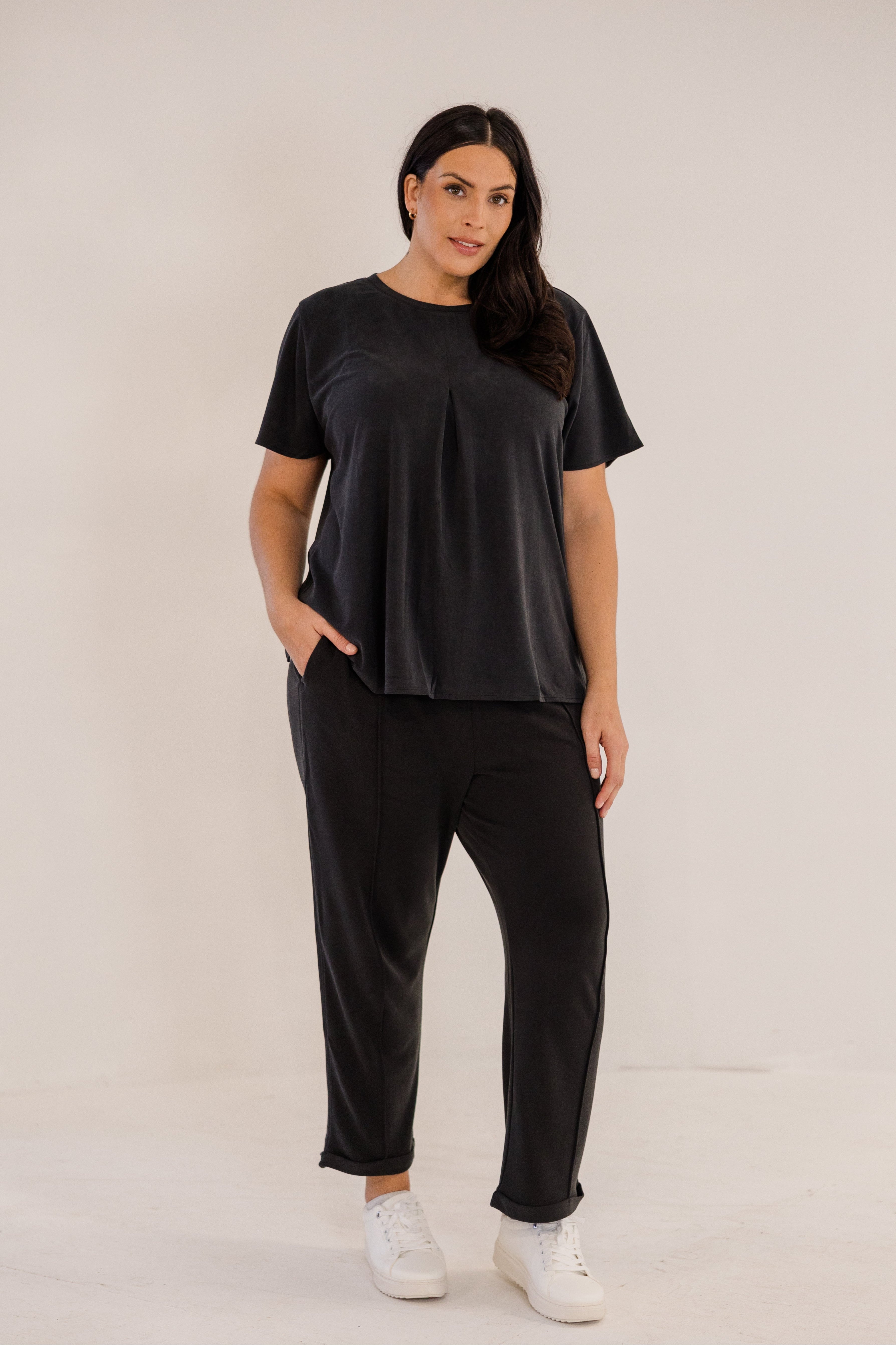 Soho Front Pleat Top, Black