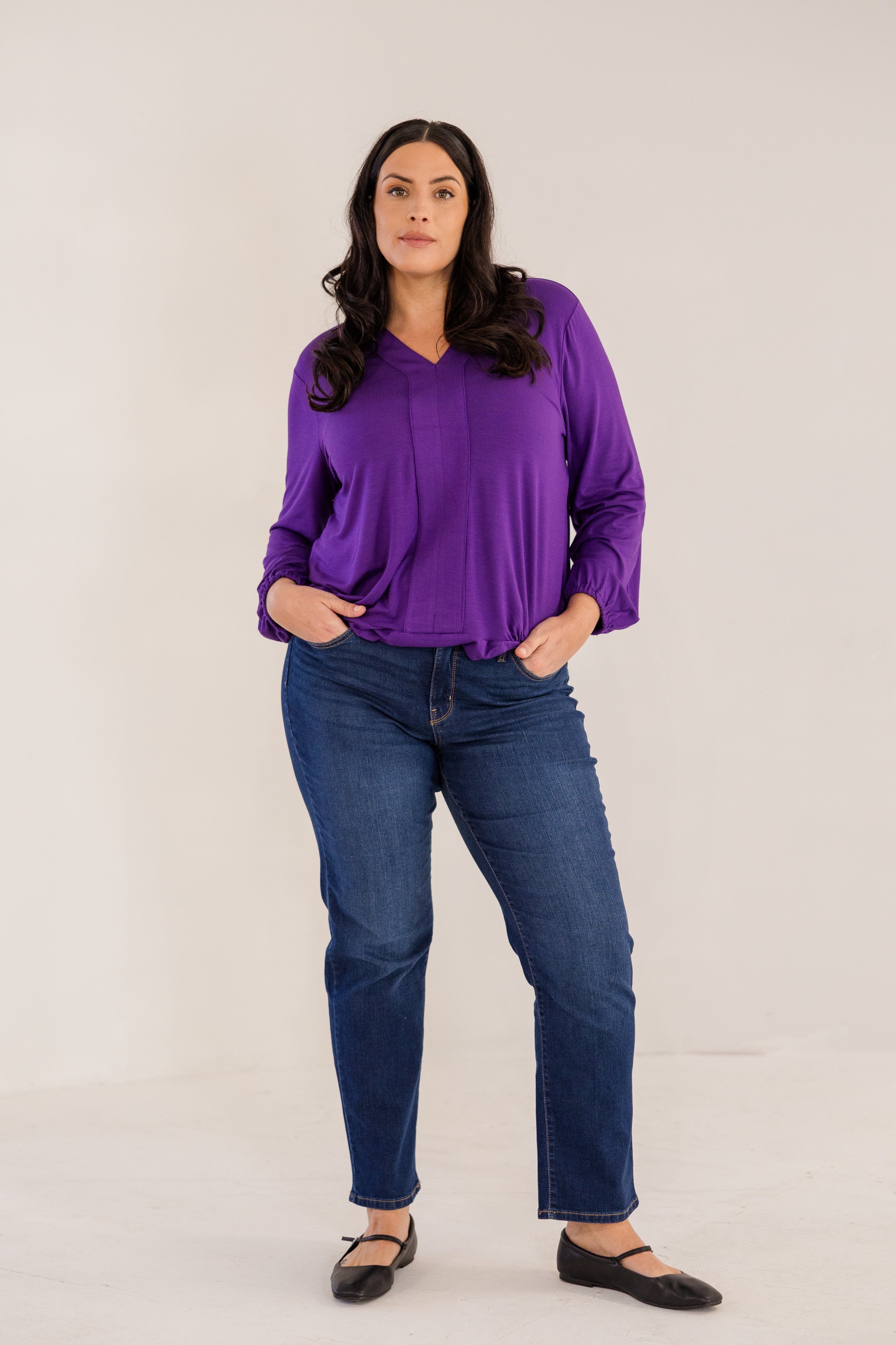 Albany Clean Neck Top, Petunia