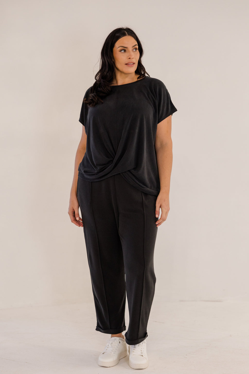 Sue Drape Front Top, Black