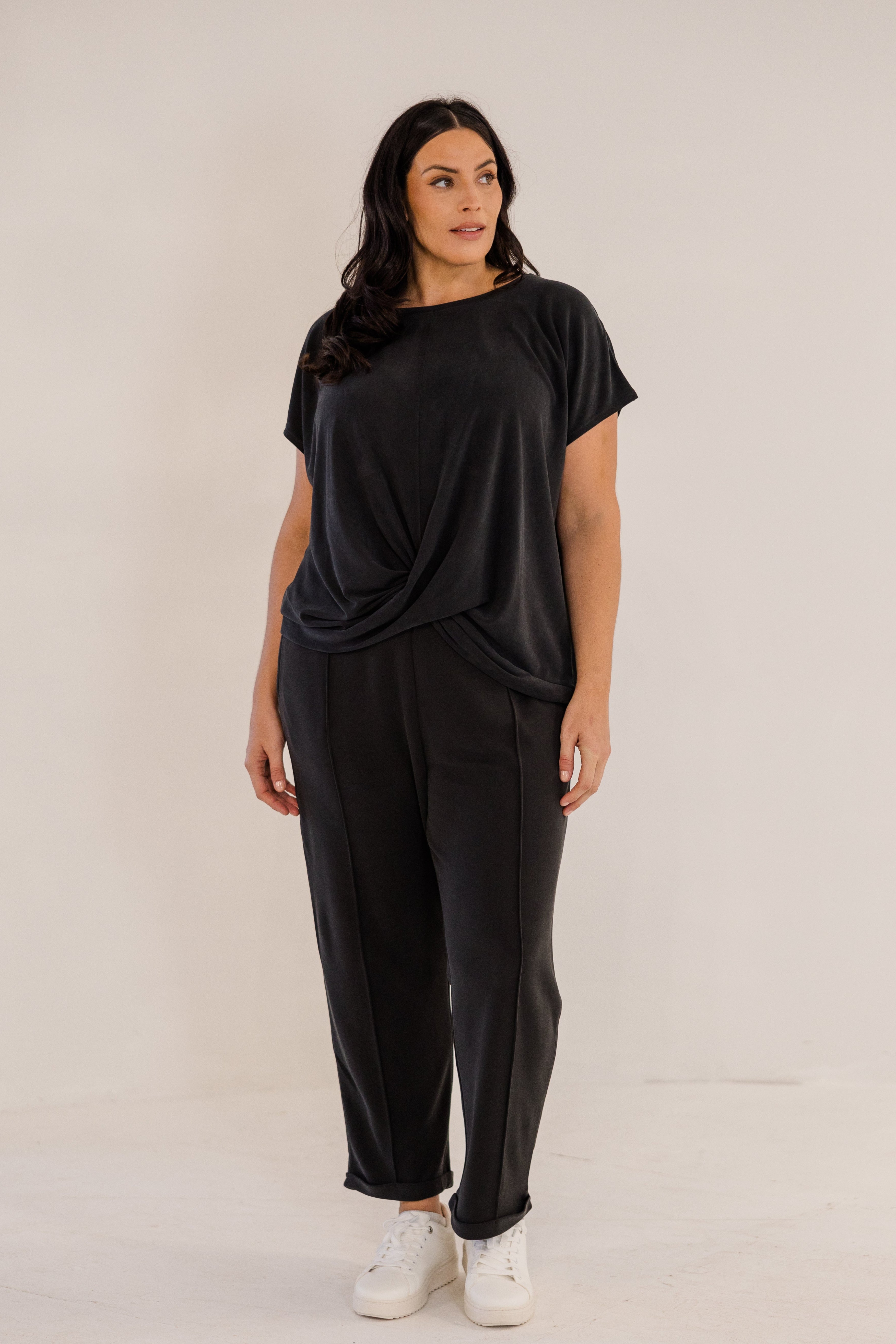 Sue Drape Front Top, Black