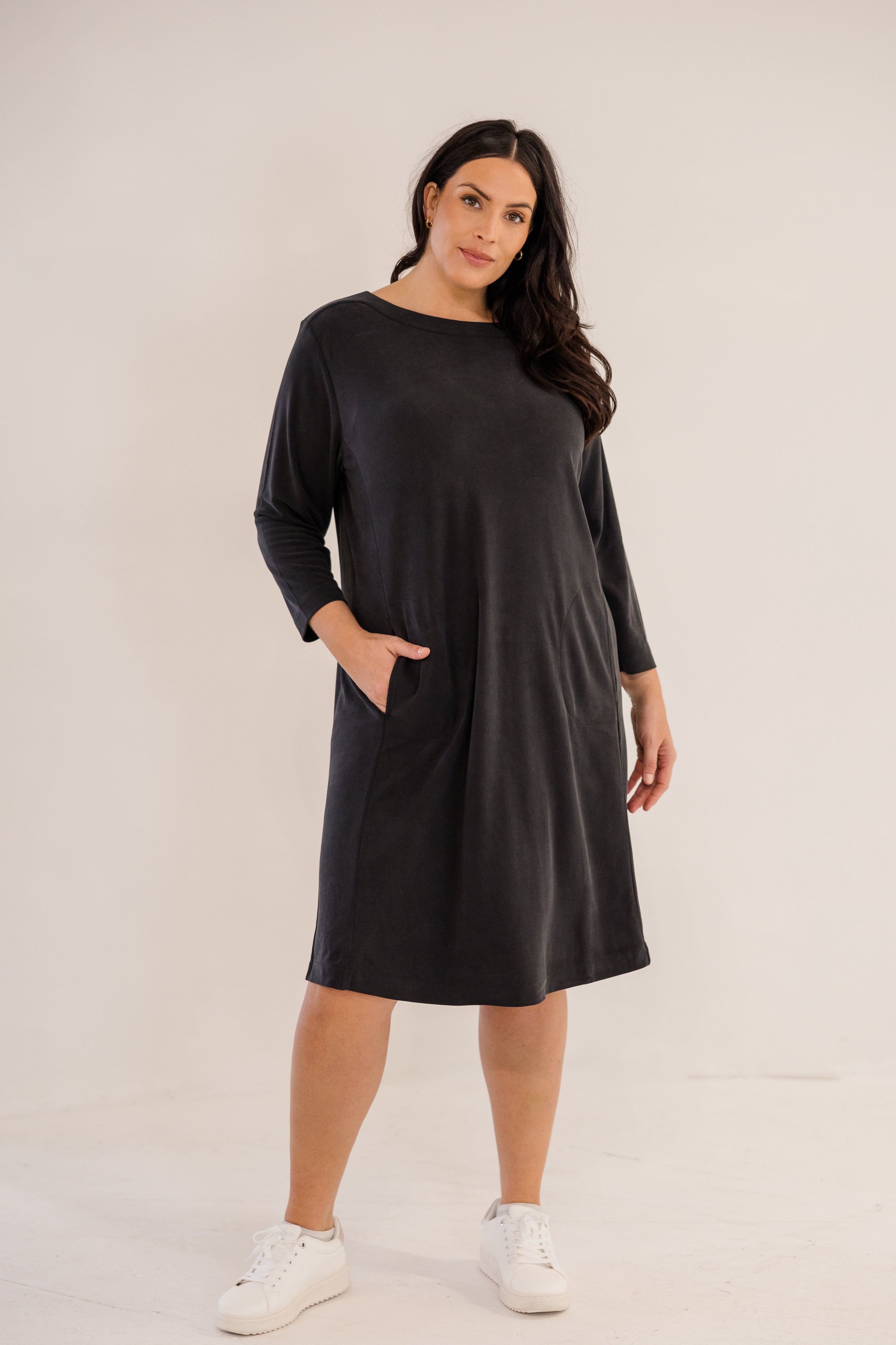 Audrey Boatneck Dress, Black