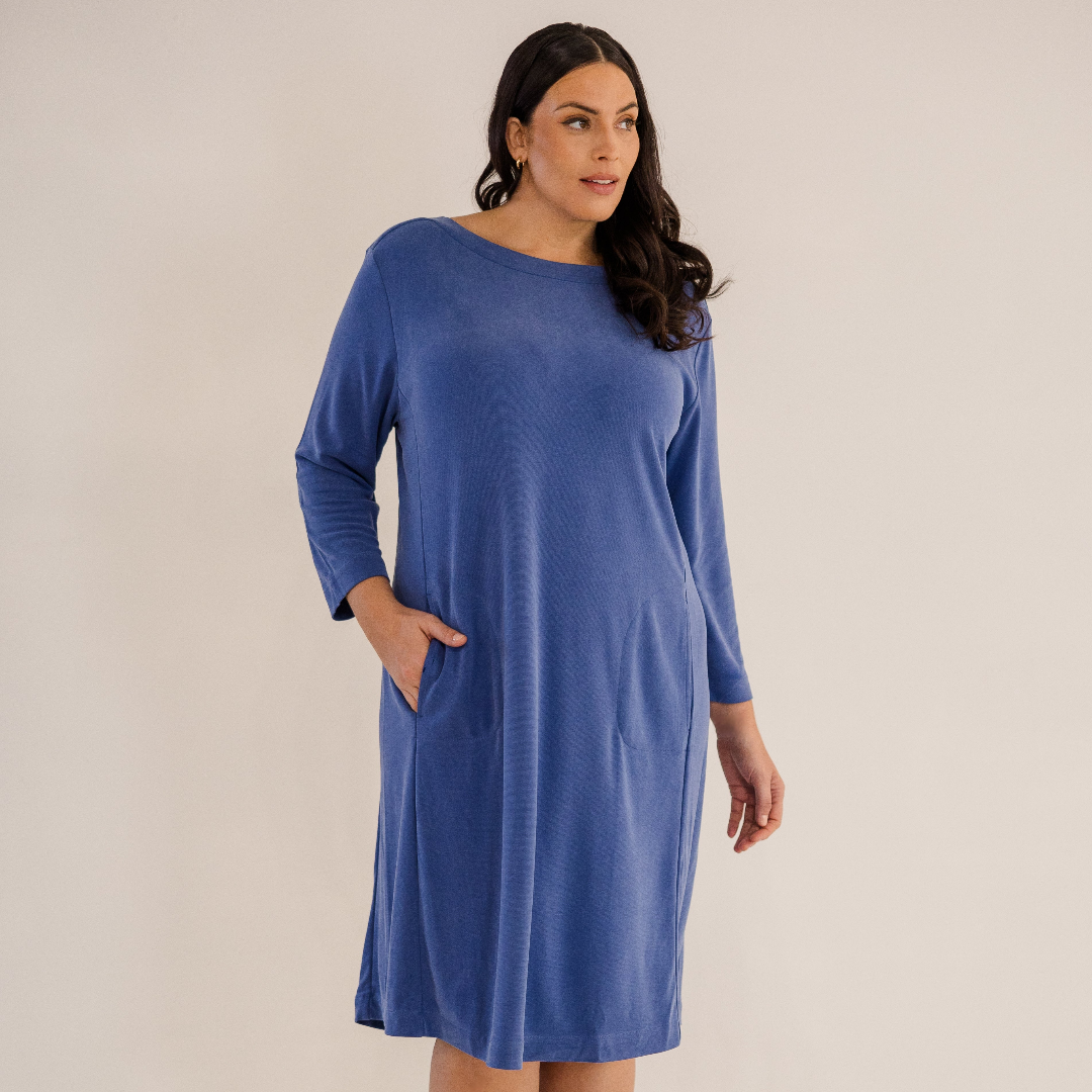 Audrey Boatneck Dress, Ombre Blue