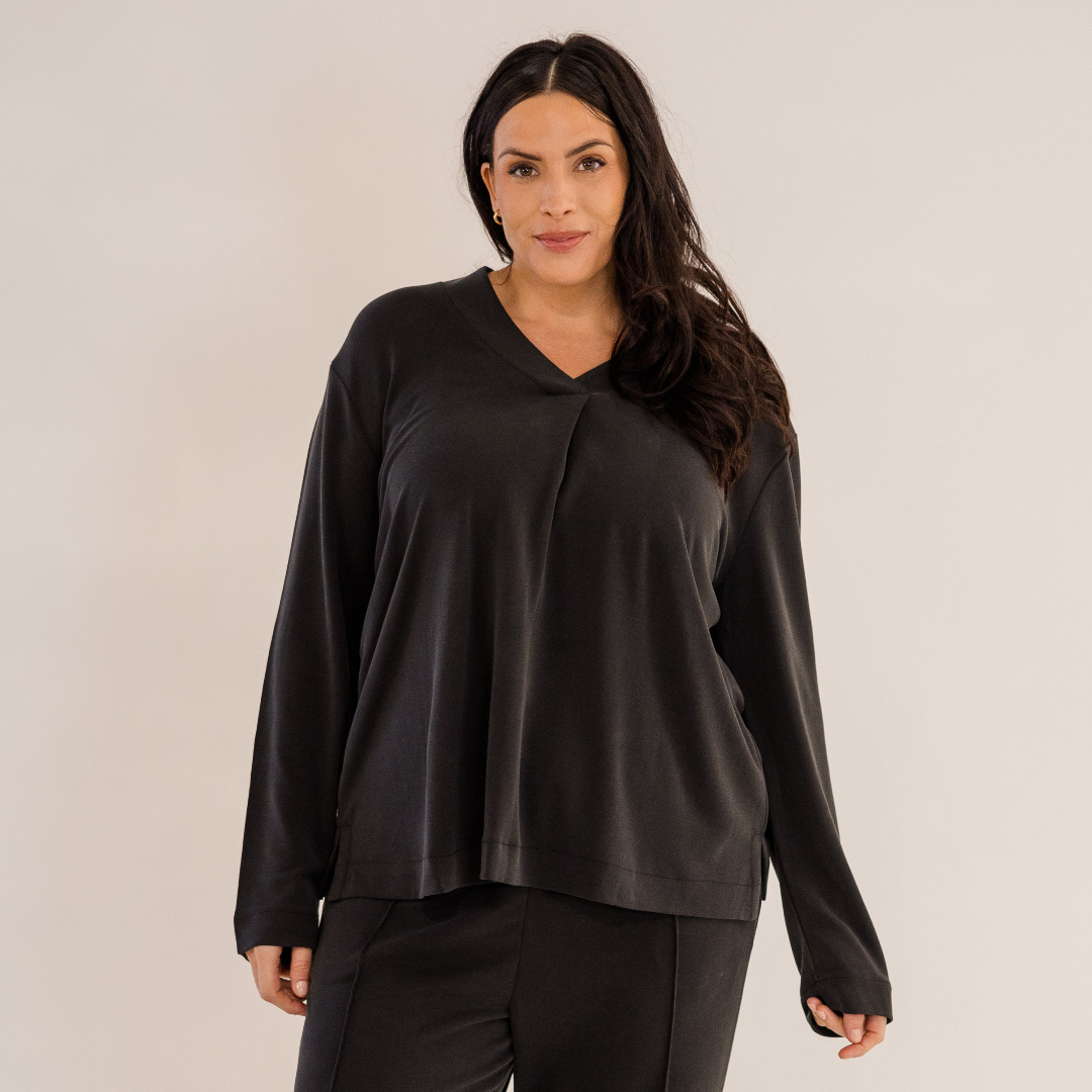 Bowery Wide V-Neck Tunic, Black