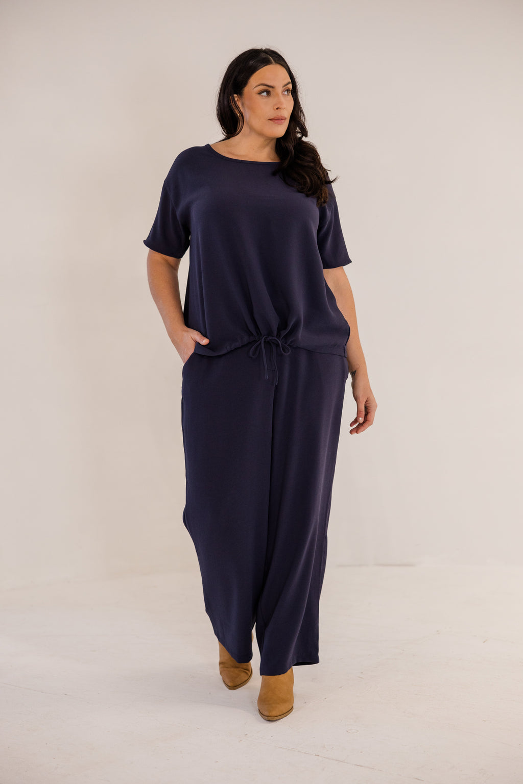 Ricker Tie Hem Top, Ink Navy