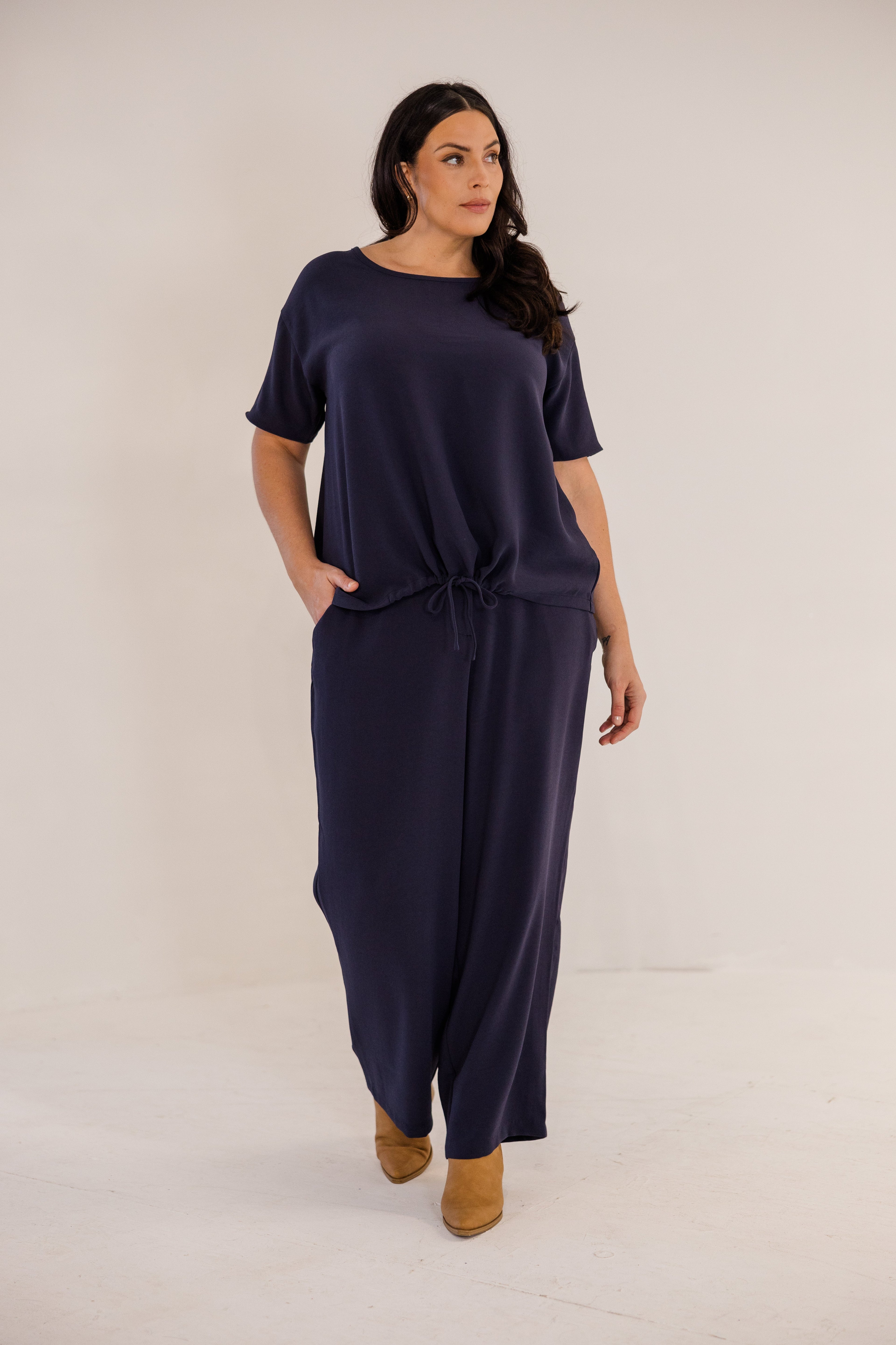 Ricker Tie Hem Top, Ink Navy