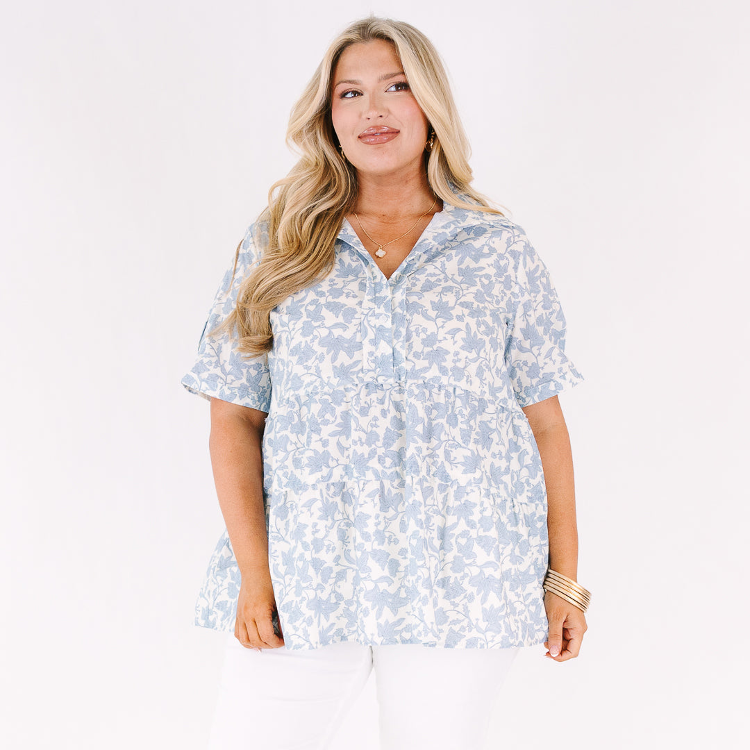 All For The Best Top, Blue Toile