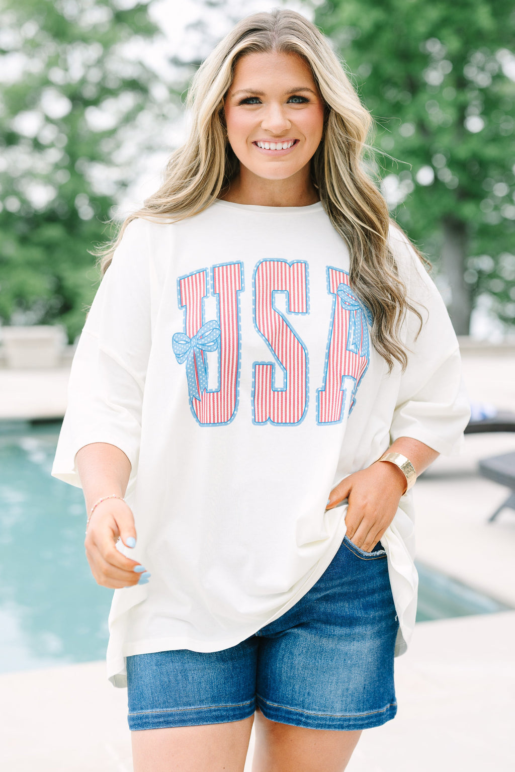 America the Bowtiful Boyfriend Tee, Ivory