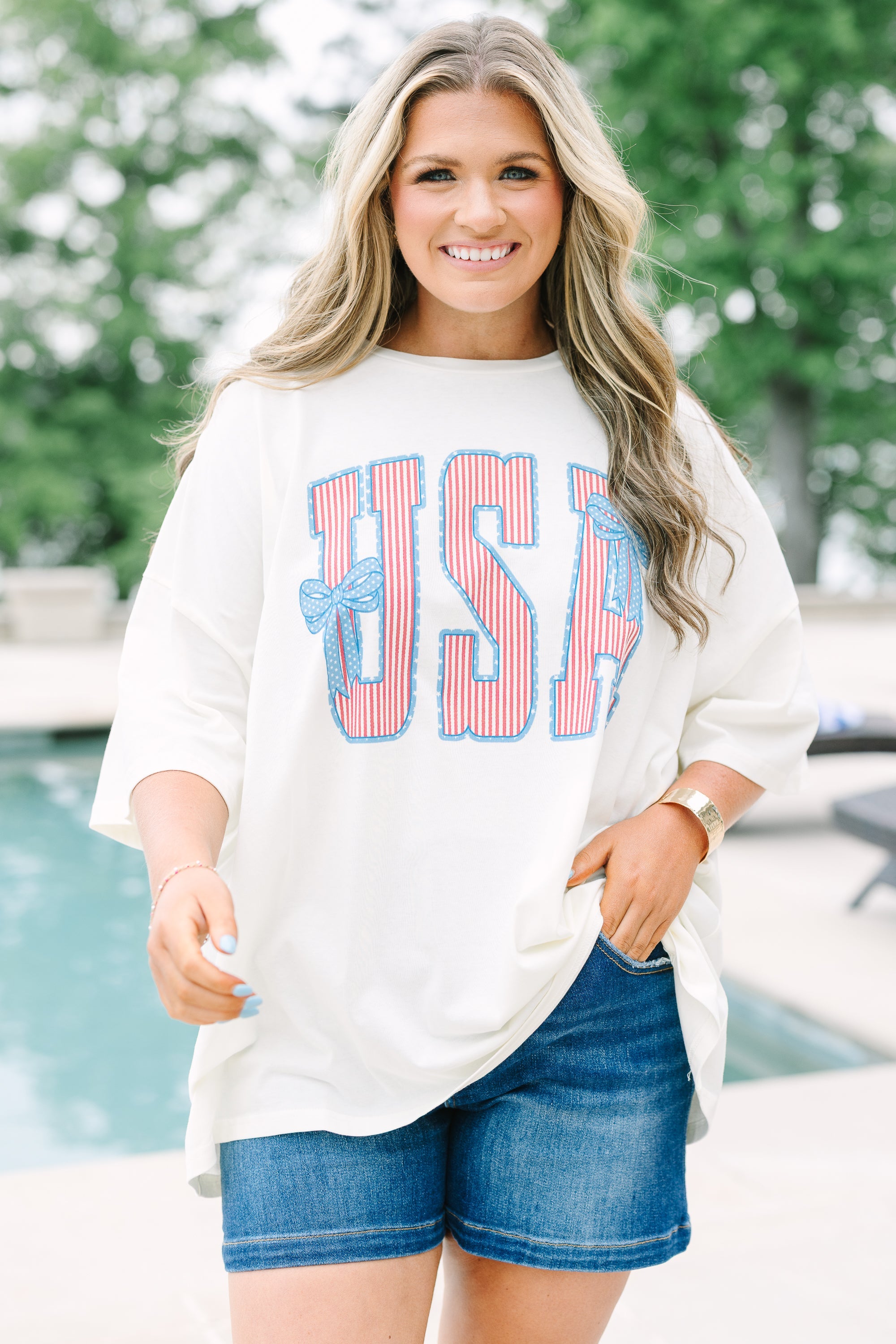 America the Bowtiful Boyfriend Tee, Ivory