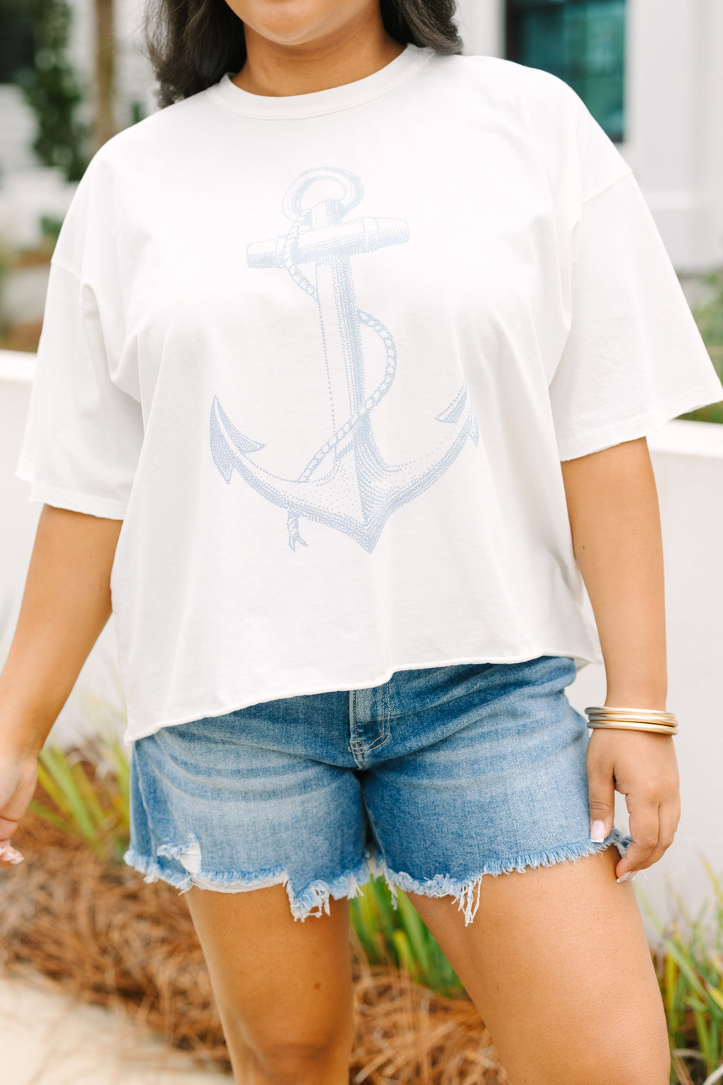Anchors Away Vintage Wash Tee, White