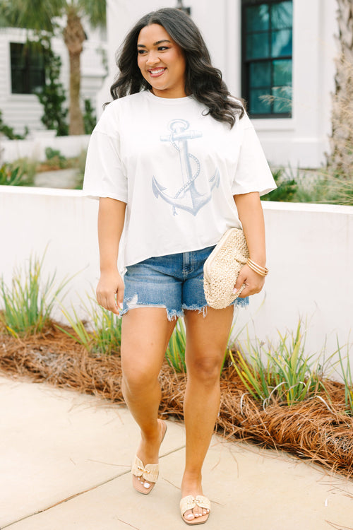 Anchors Away Vintage Wash Tee, White