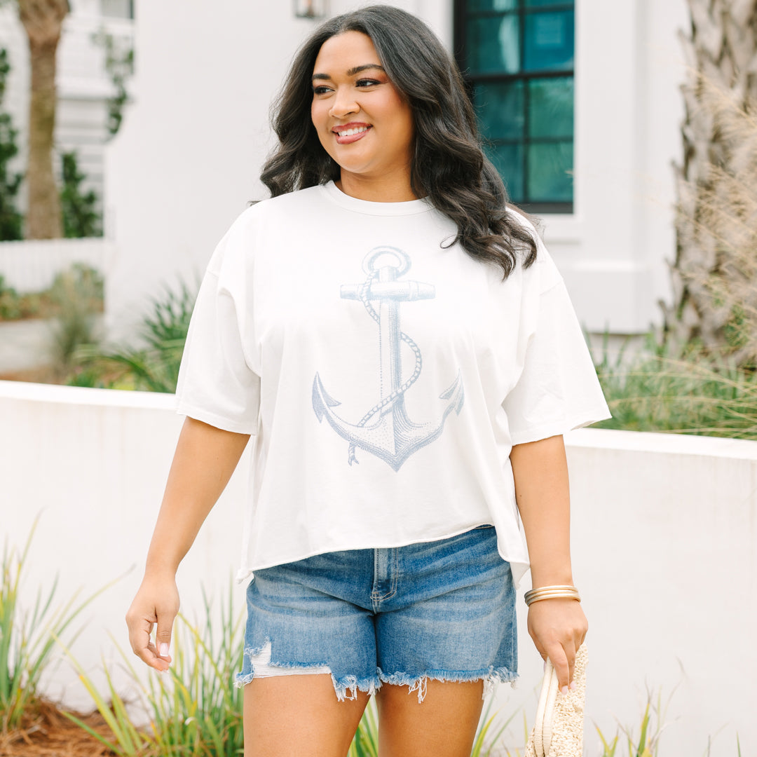 Anchors Away Vintage Wash Tee, White
