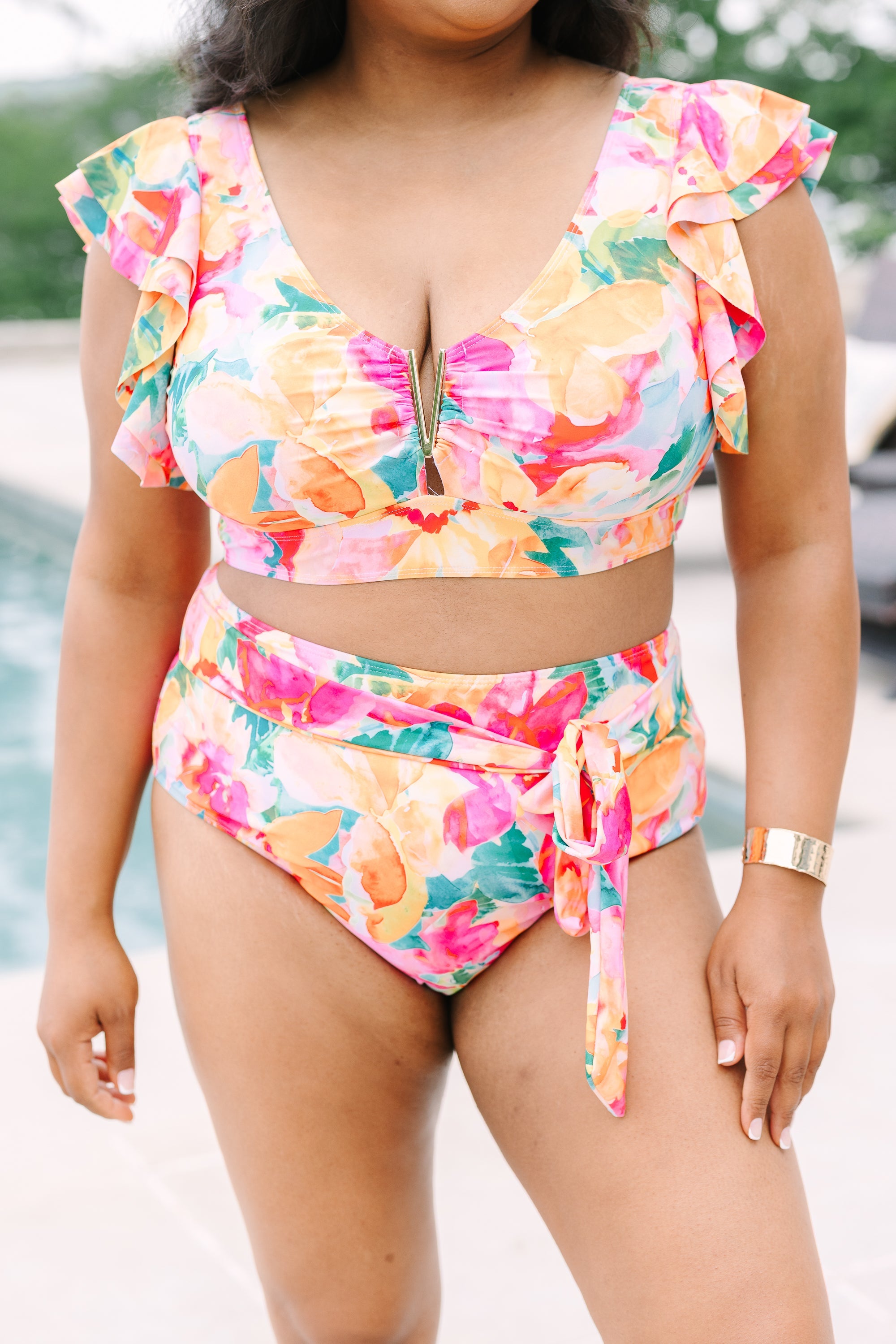 Beach Babe Swim Top, Orange Floral