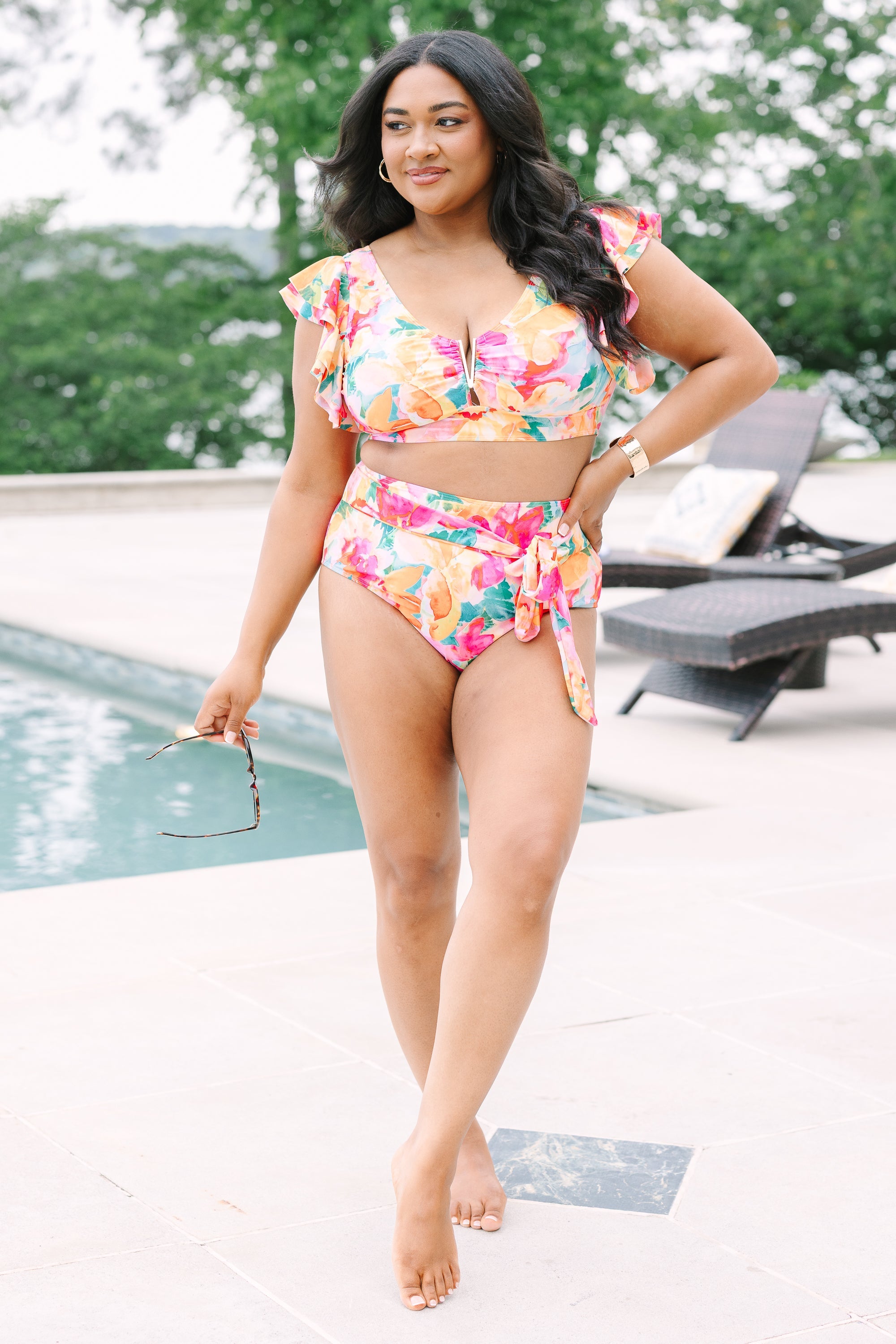 Beach Babe Swim Bottom, Orange Floral