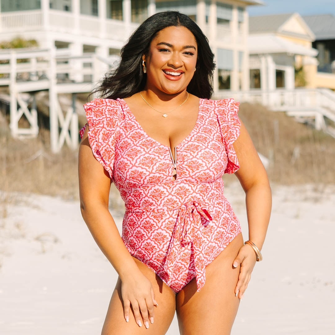 Beach Beauty Swimsuit, Fuchsia Floral