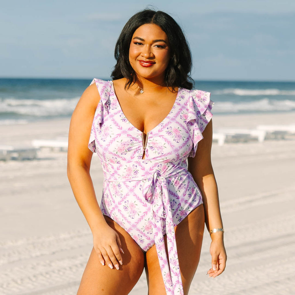 Beach Beauty Swimsuit, Purple Floral