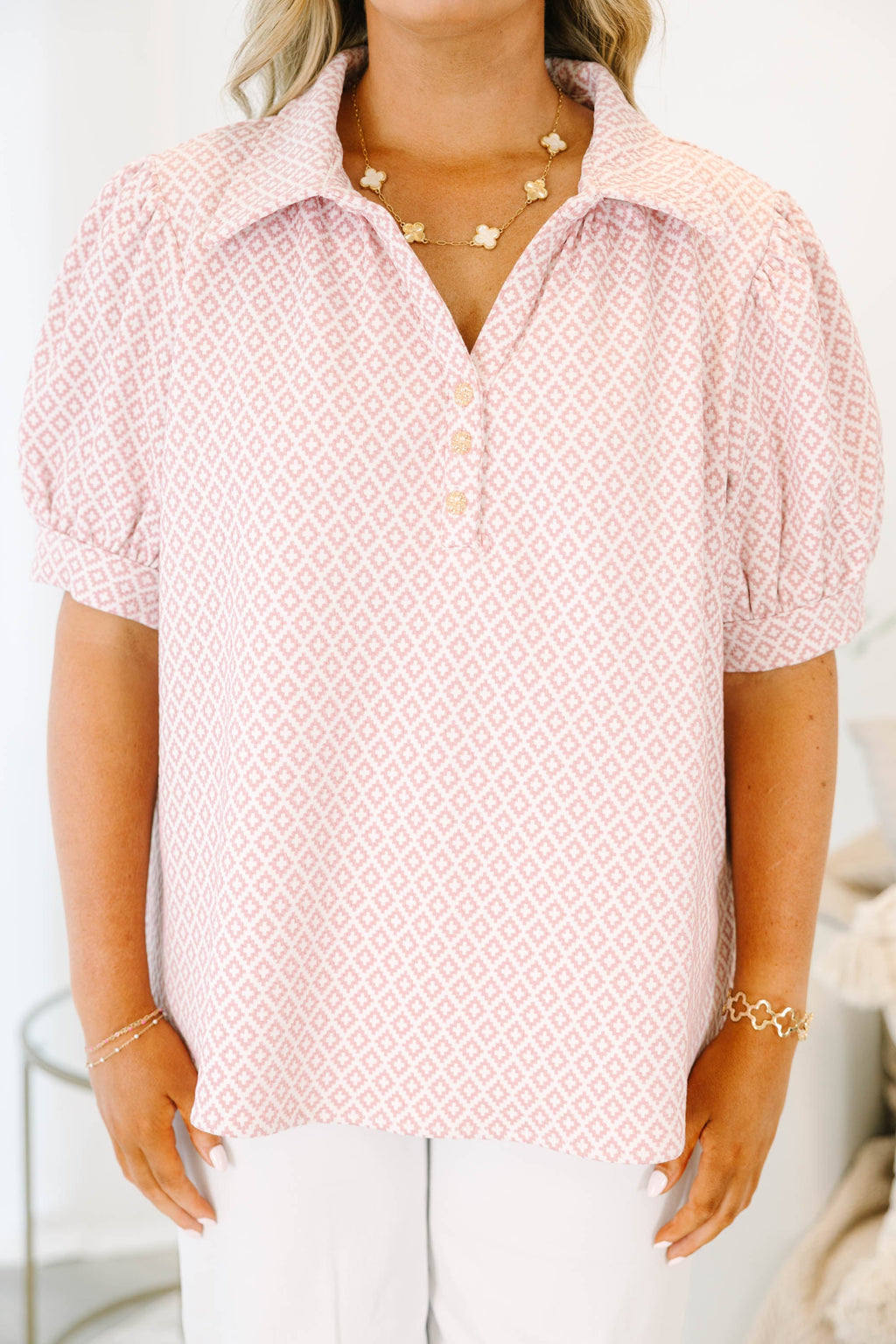 Bigger Plans Top, Pink Textured