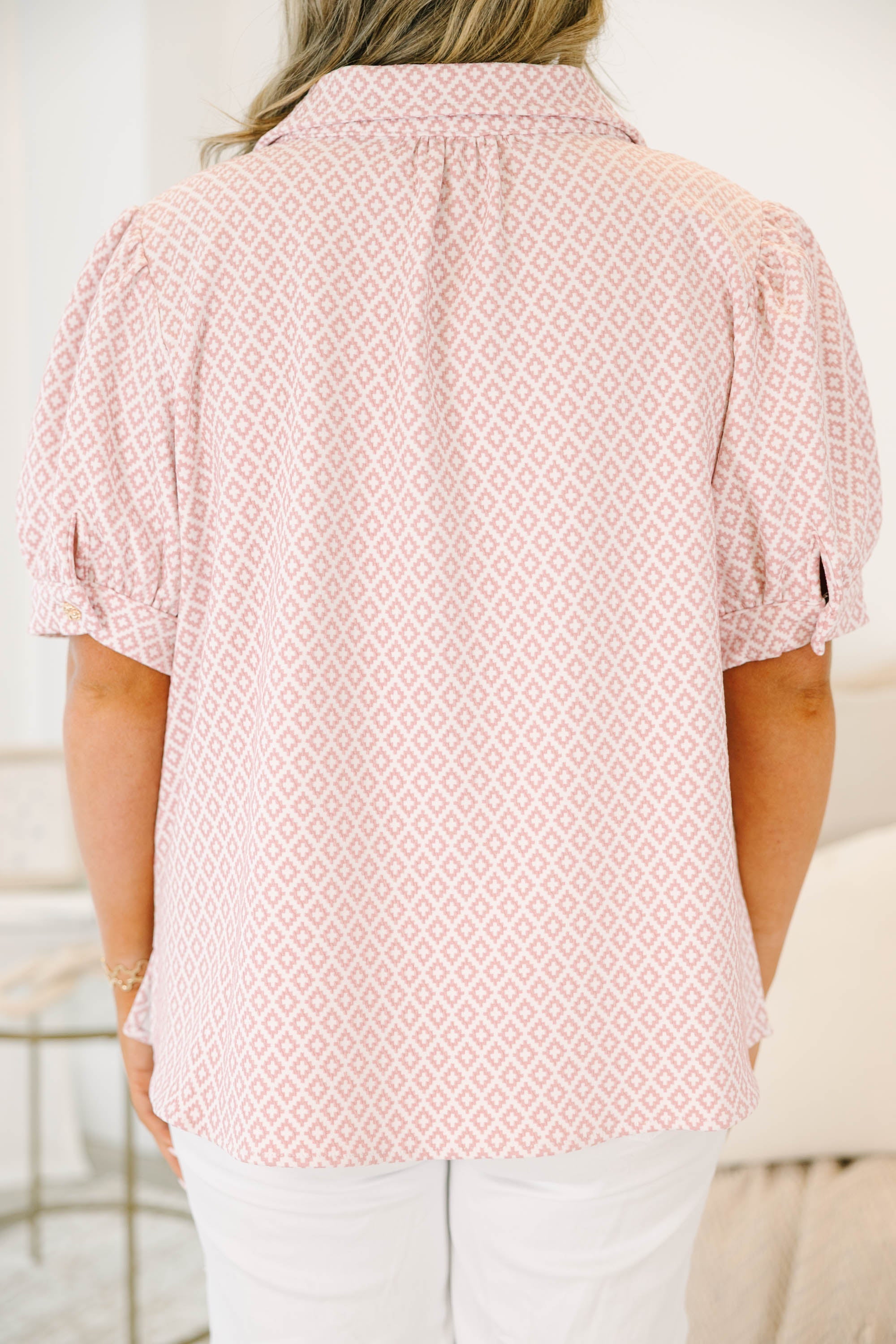 Bigger Plans Top, Pink Textured