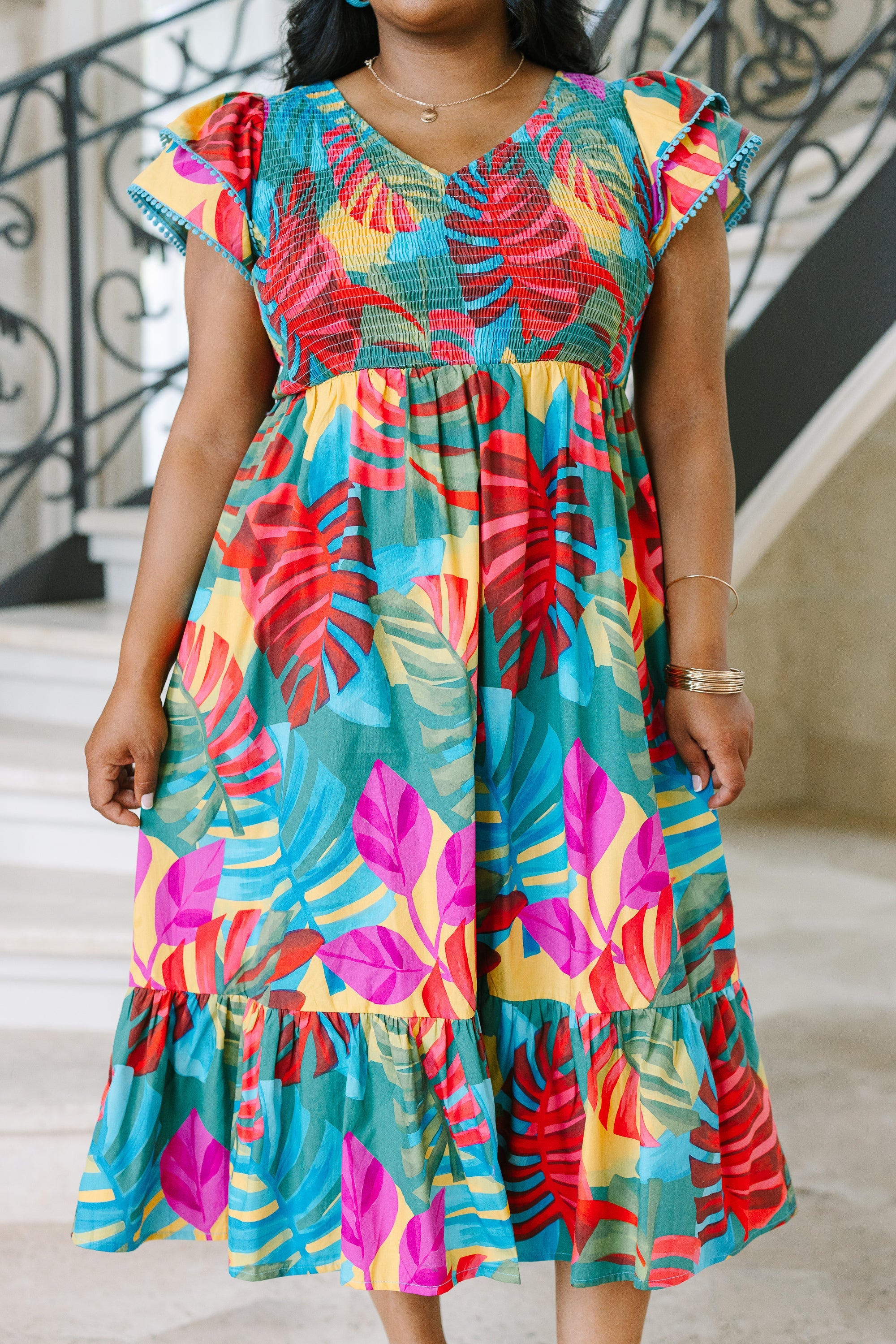Booked The Trip Dress, Pink Tropical