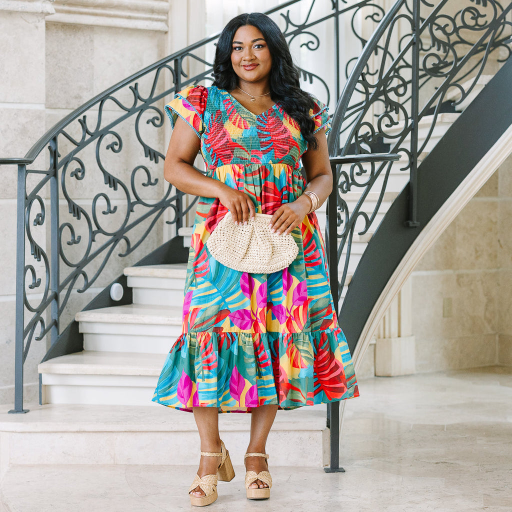 Booked The Trip Dress, Pink Tropical