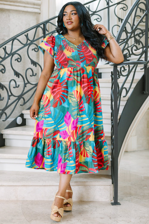 Booked The Trip Dress, Pink Tropical