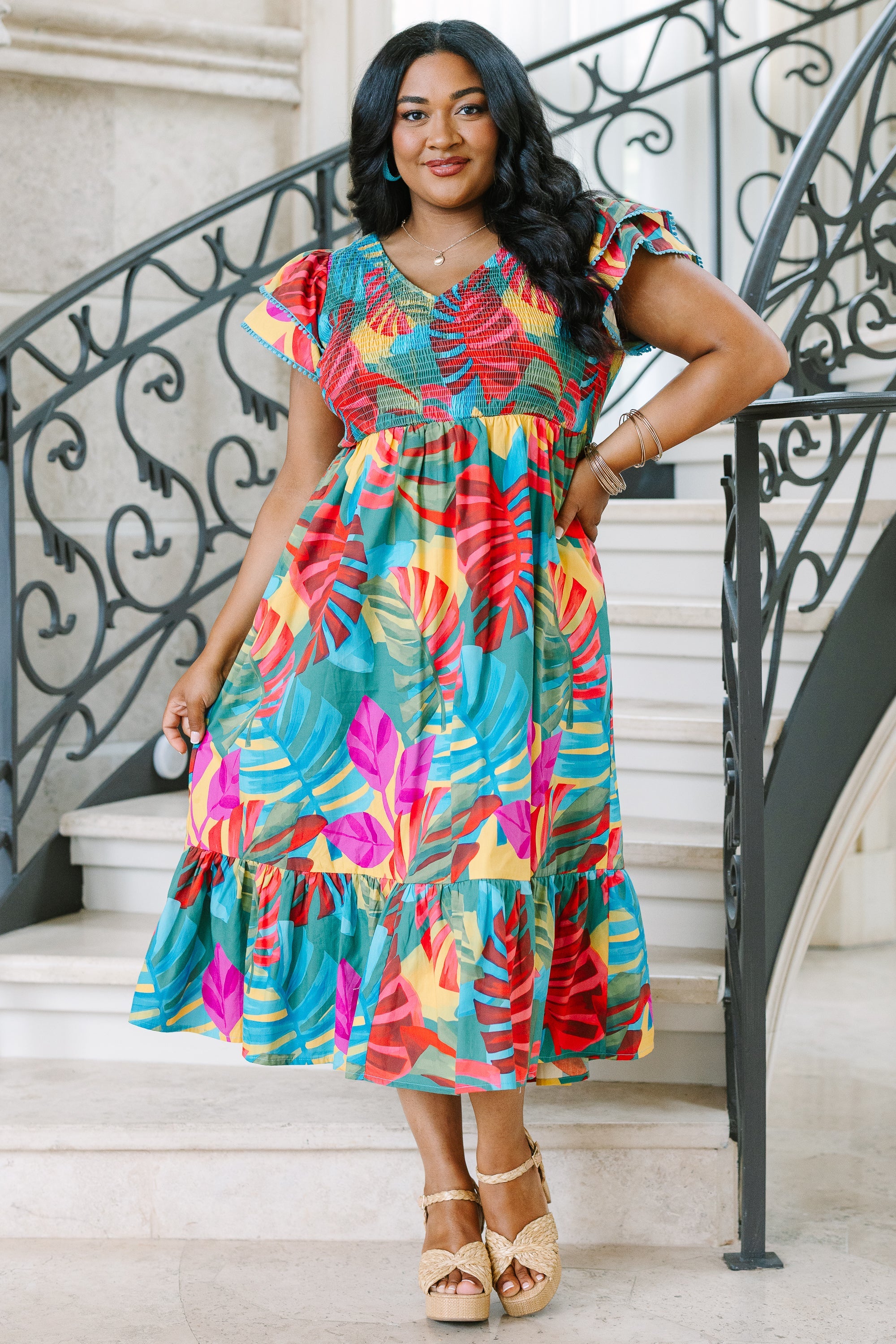 Booked The Trip Dress, Pink Tropical