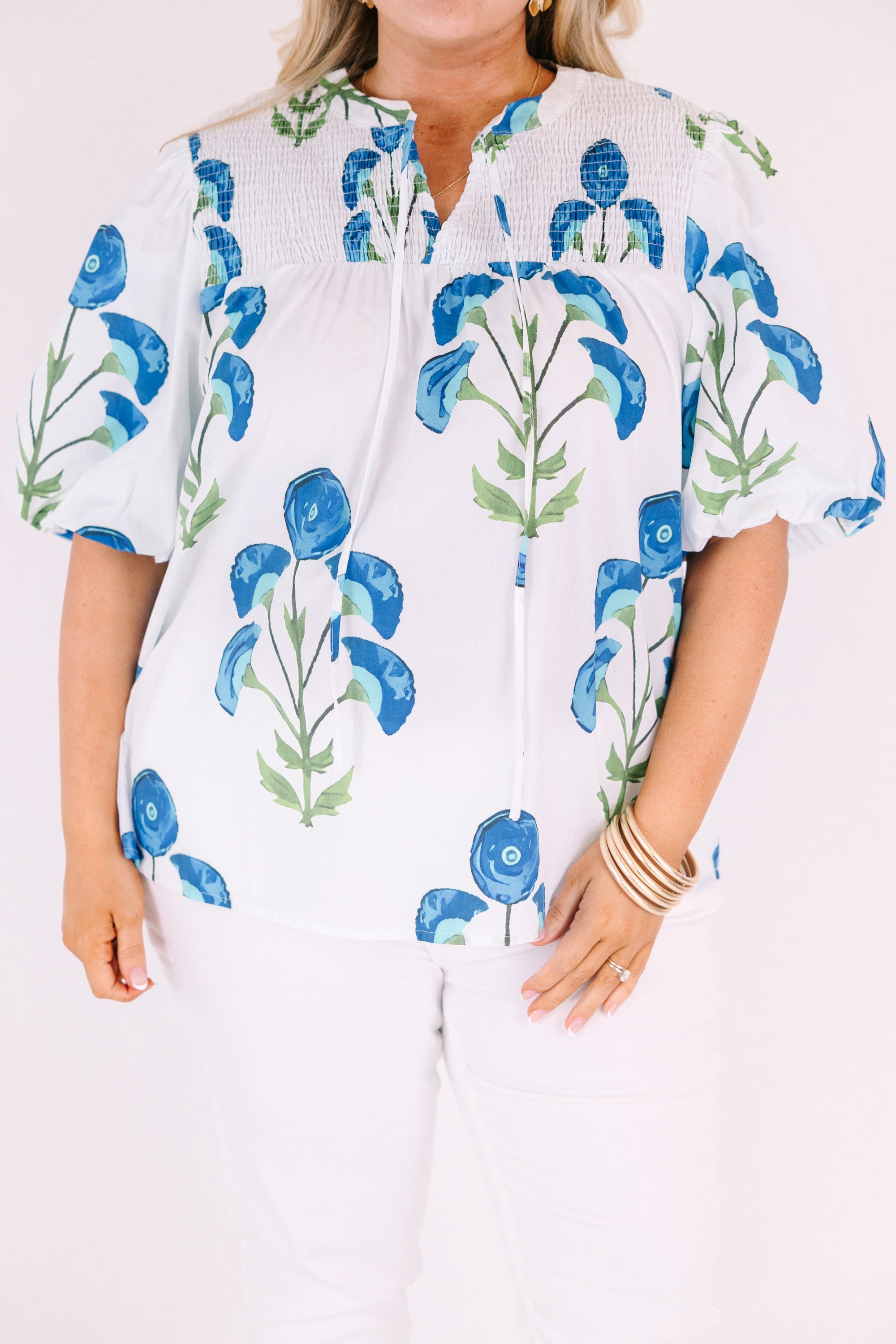 Breathe In The Air Top, White-Blue