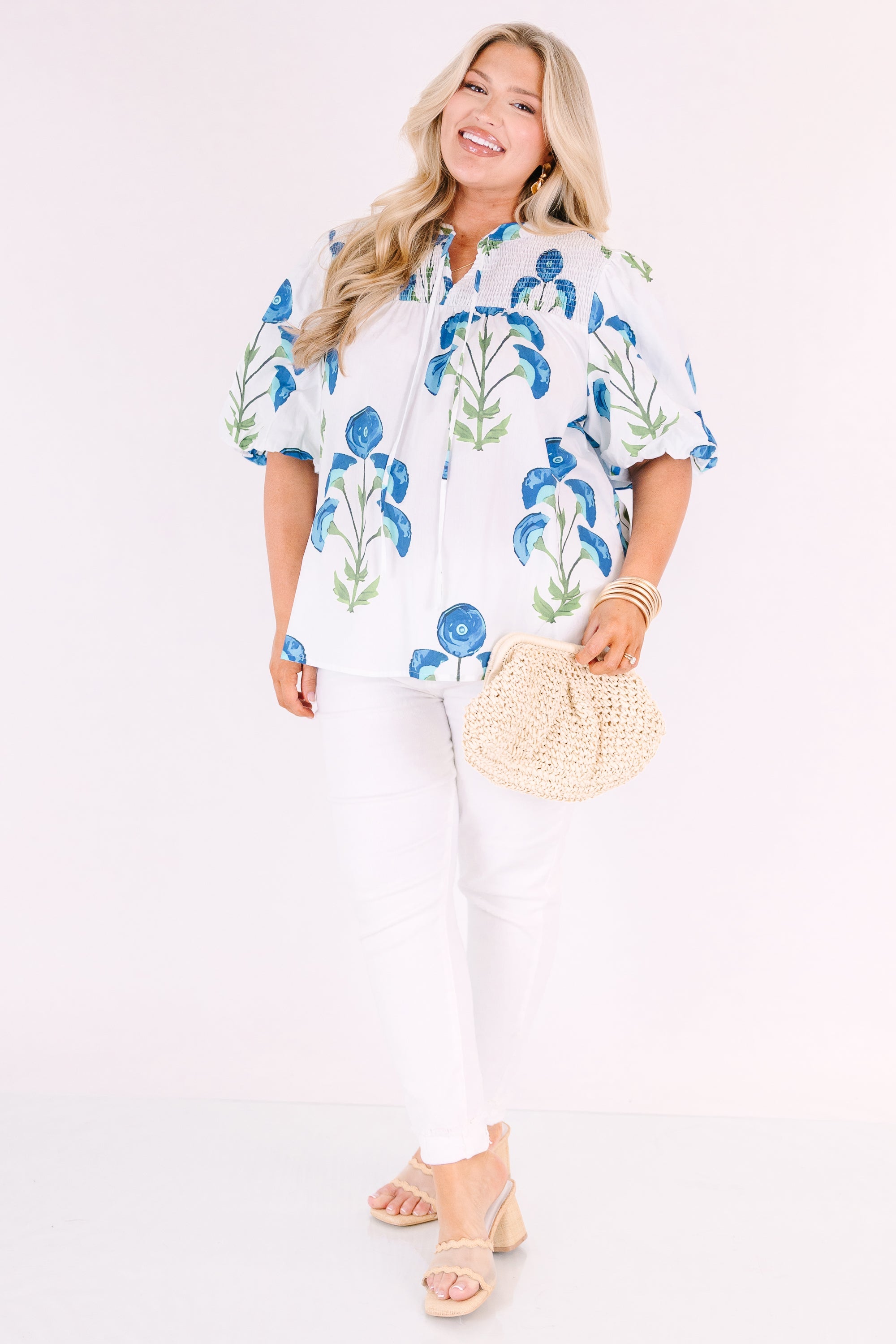 Breathe In The Air Top, White-Blue