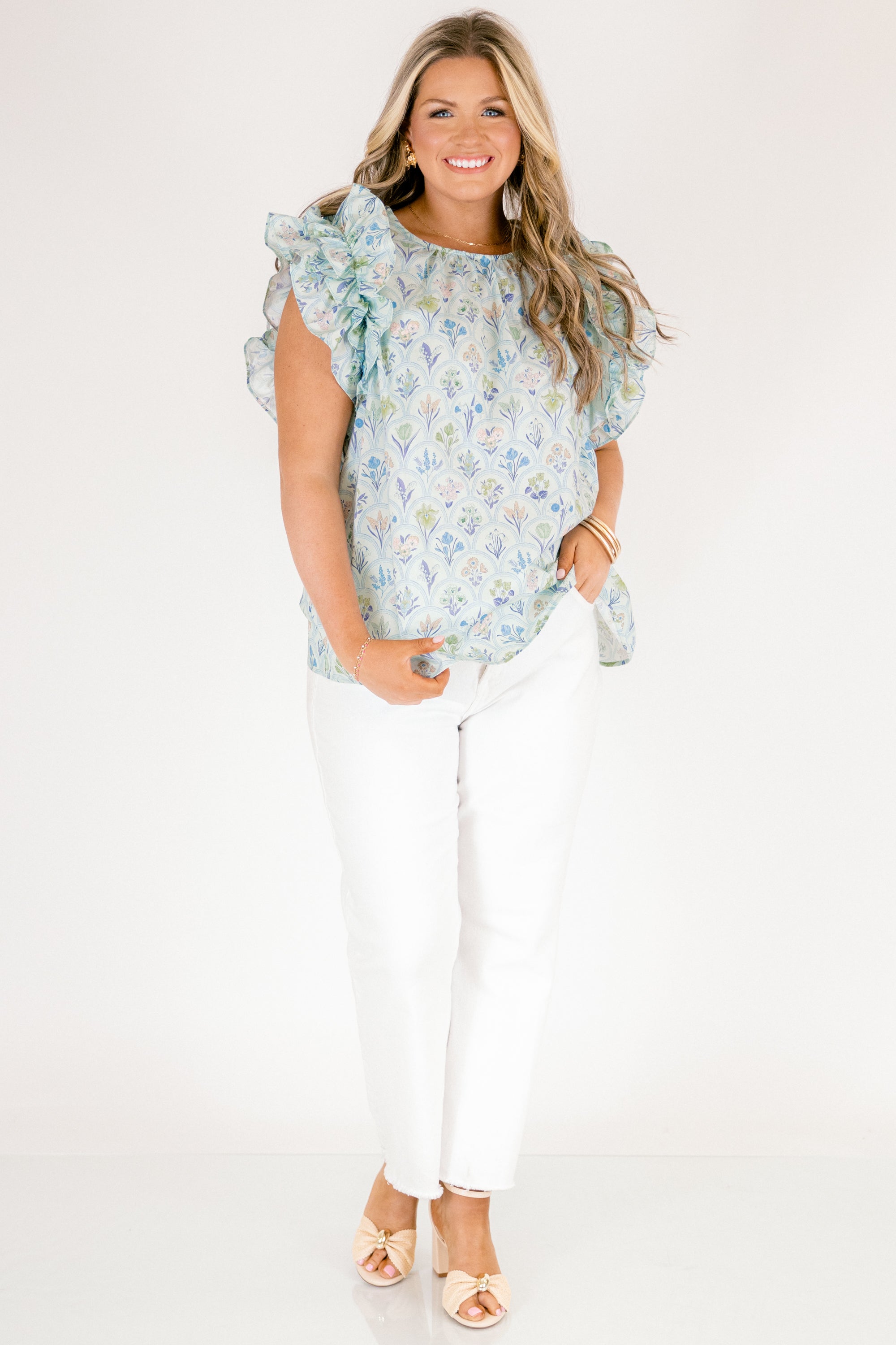 Bright Side Top, Blue Floral