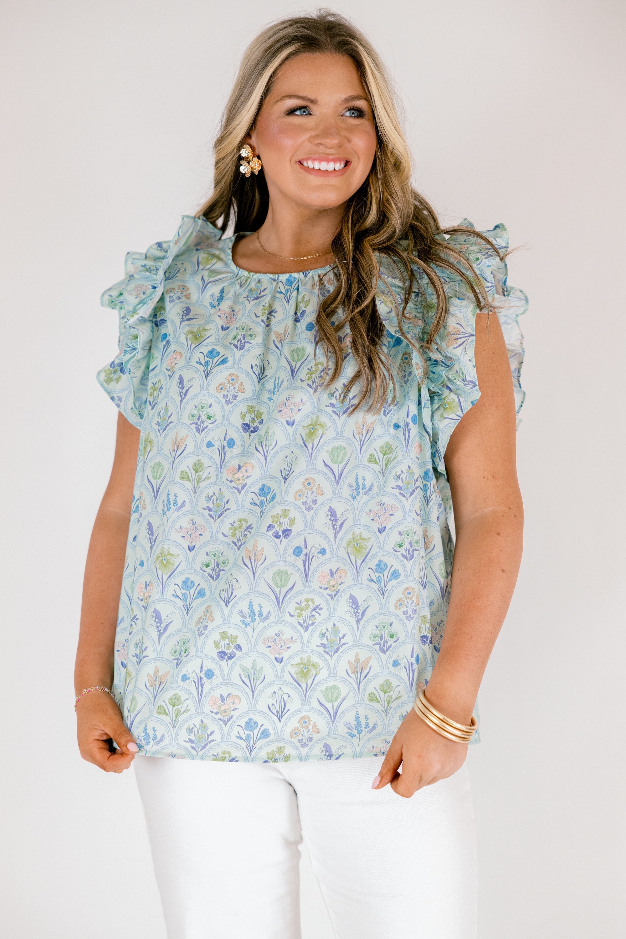 Bright Side Top, Blue Floral