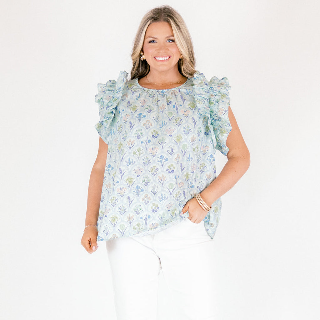 Bright Side Top, Blue Floral